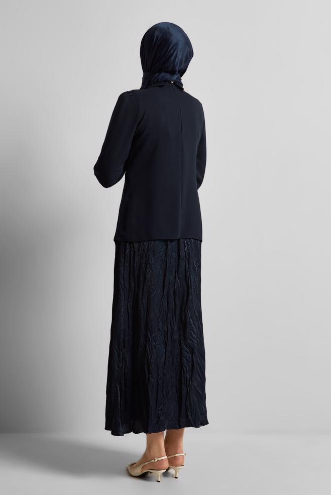 Tesettür giyim LACİVERT GÖMLEK YAKA BLUZ 45597 - ALVİNA