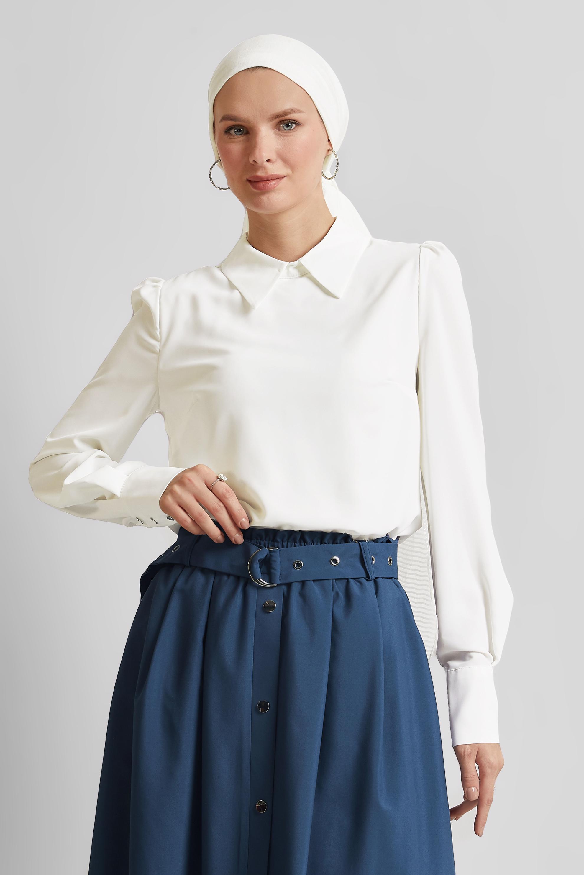 Tesettür giyim BEYAZ GÖMLEK YAKA BLUZ 45597