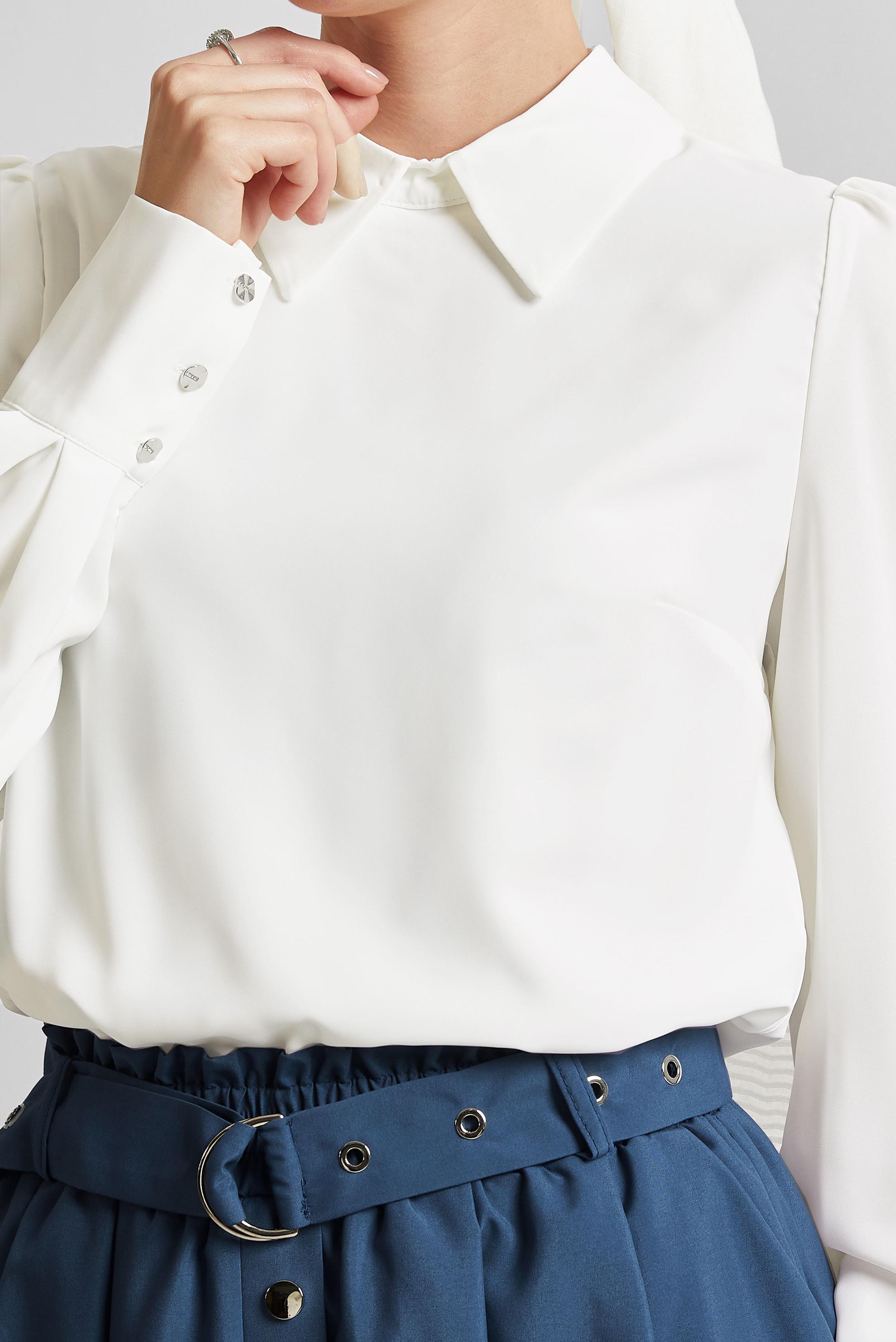 Tesettür giyim BEYAZ GÖMLEK YAKA BLUZ 45597