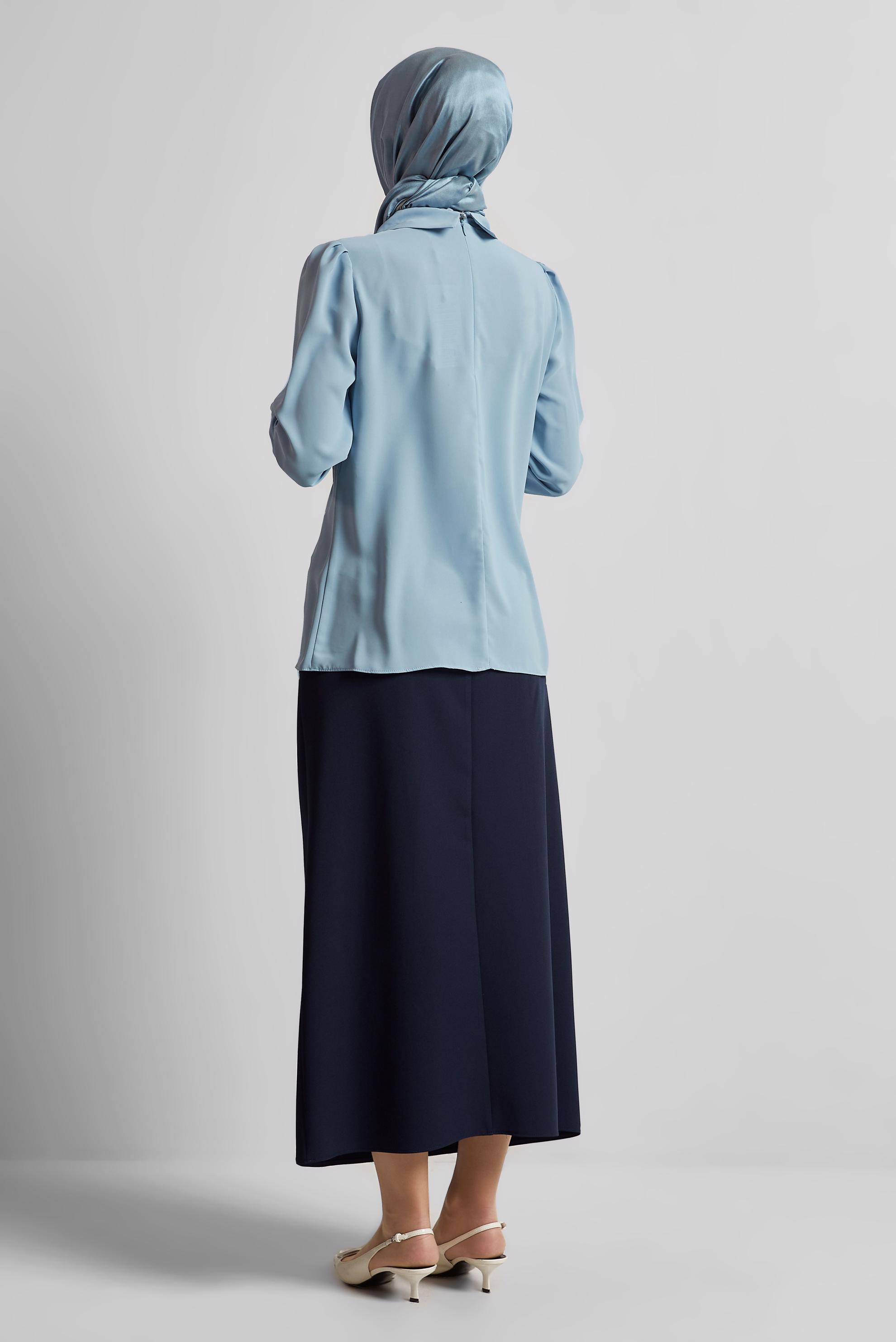 Tesettür giyim MAVİ GÖMLEK YAKA BLUZ 45597