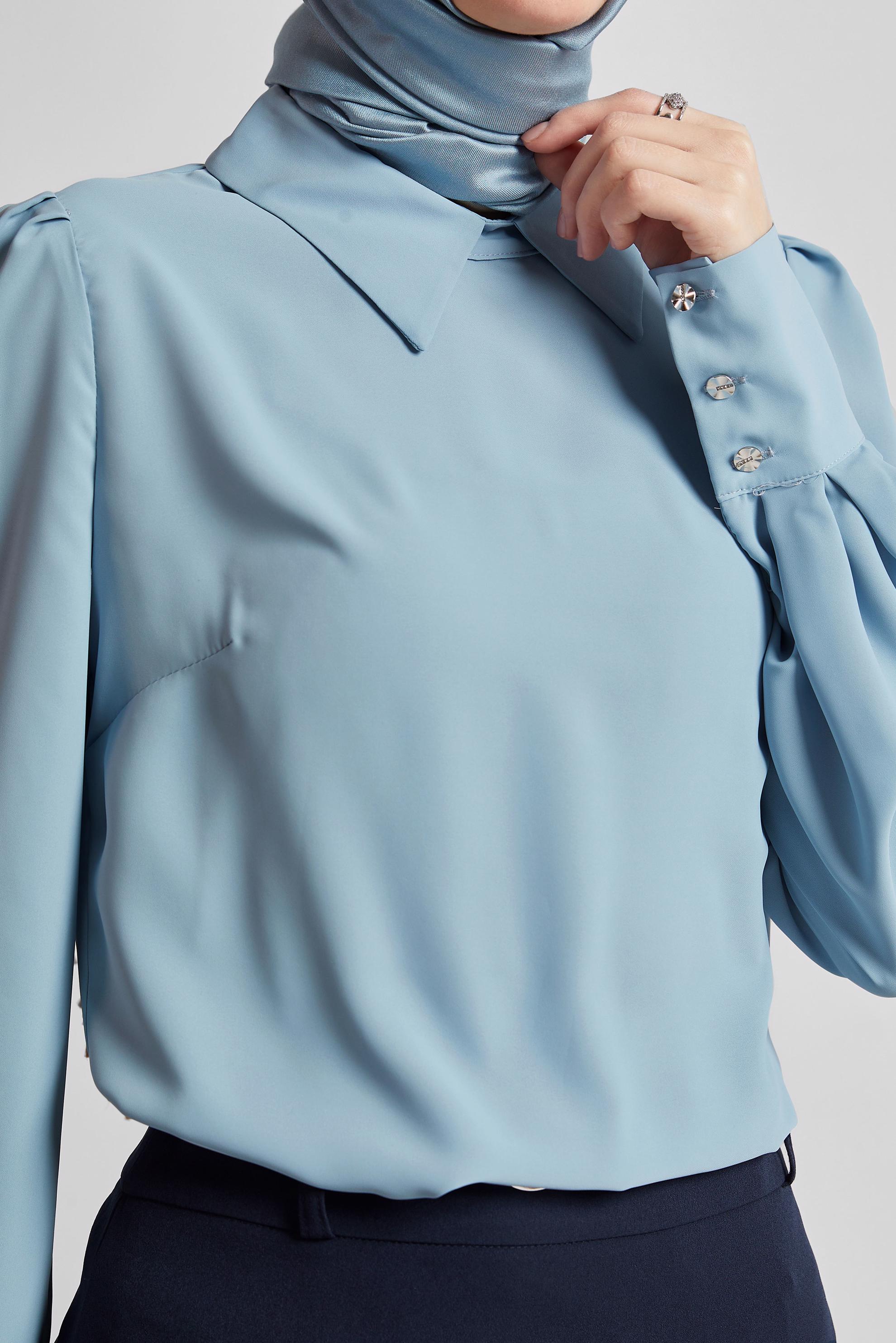 Tesettür giyim MAVİ GÖMLEK YAKA BLUZ 45597