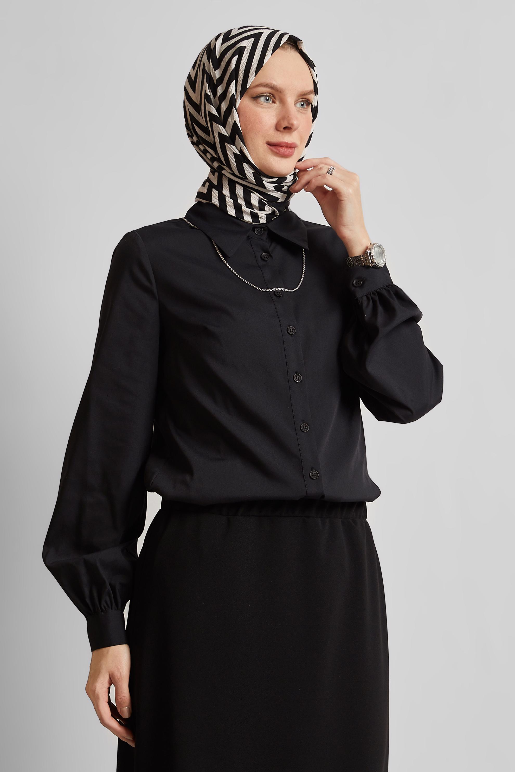 Tesettür giyim SİYAH GÖMLEK YAKA BLUZ 45604 