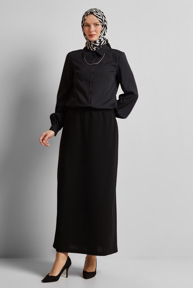 Tesettür giyim SİYAH GÖMLEK YAKA BLUZ 45604  - ALVİNA