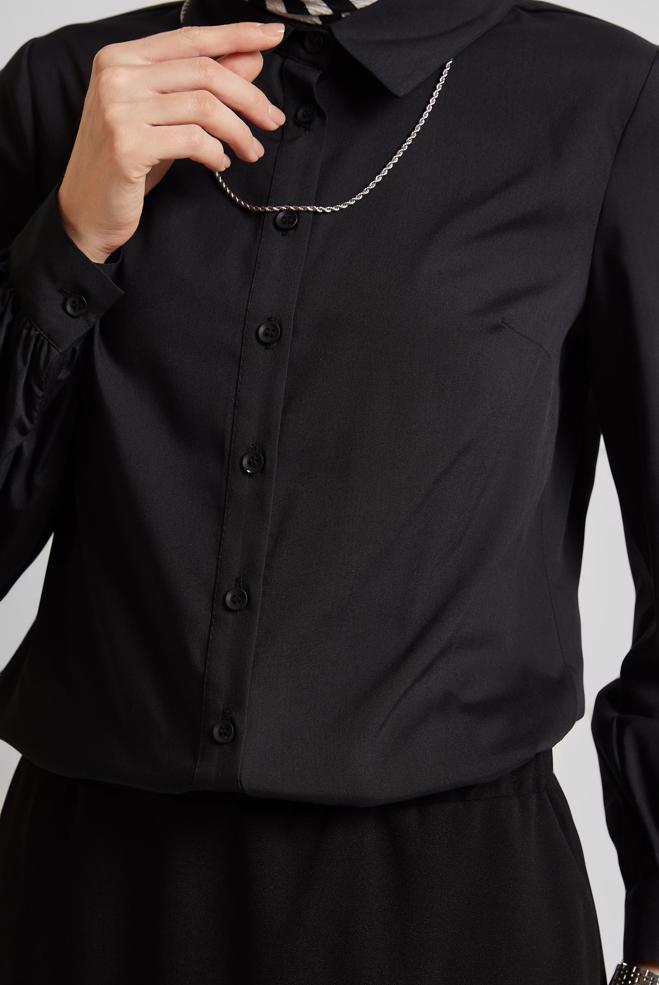 Tesettür giyim SİYAH GÖMLEK YAKA BLUZ 45604  - ALVİNA