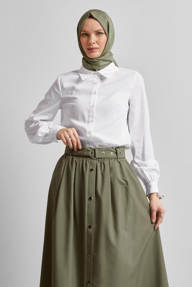 Vêtements hijab BEIGE BLOUSE À COL CHEMISE 45604 - ALVİNA