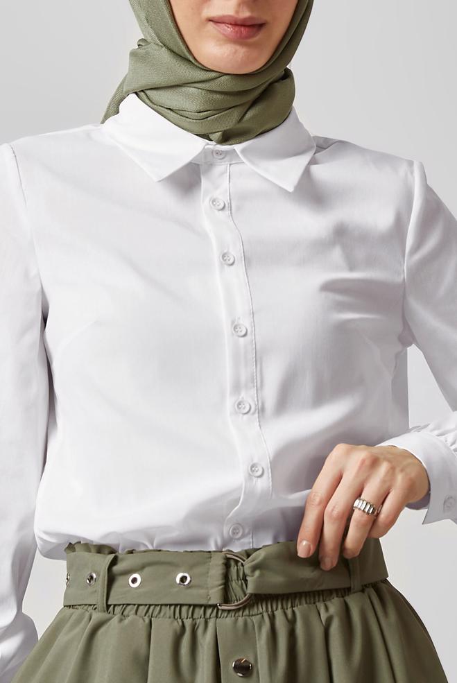 Vêtements hijab BEIGE BLOUSE À COL CHEMISE 45604 - ALVİNA