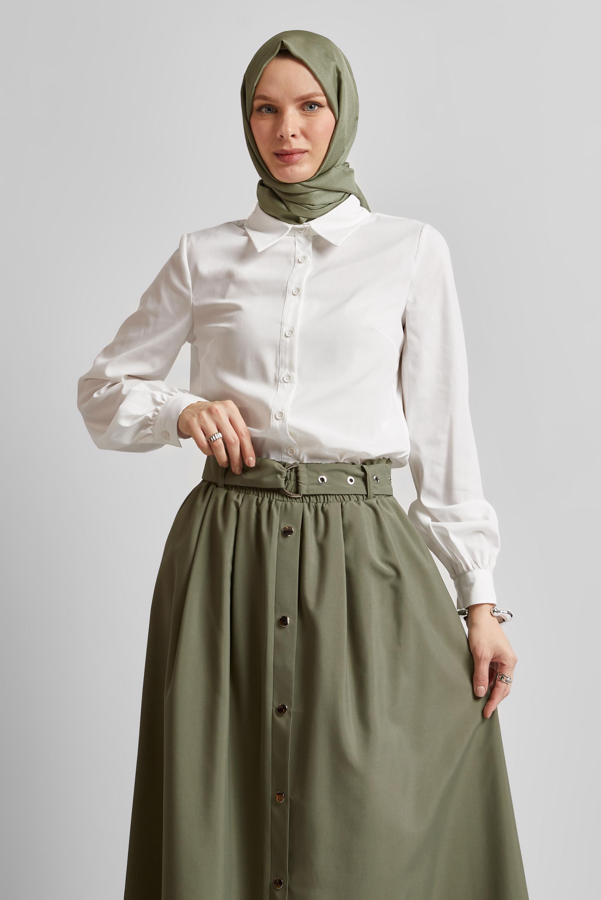 Tesettür giyim BEYAZ GÖMLEK YAKA BLUZ 45604 