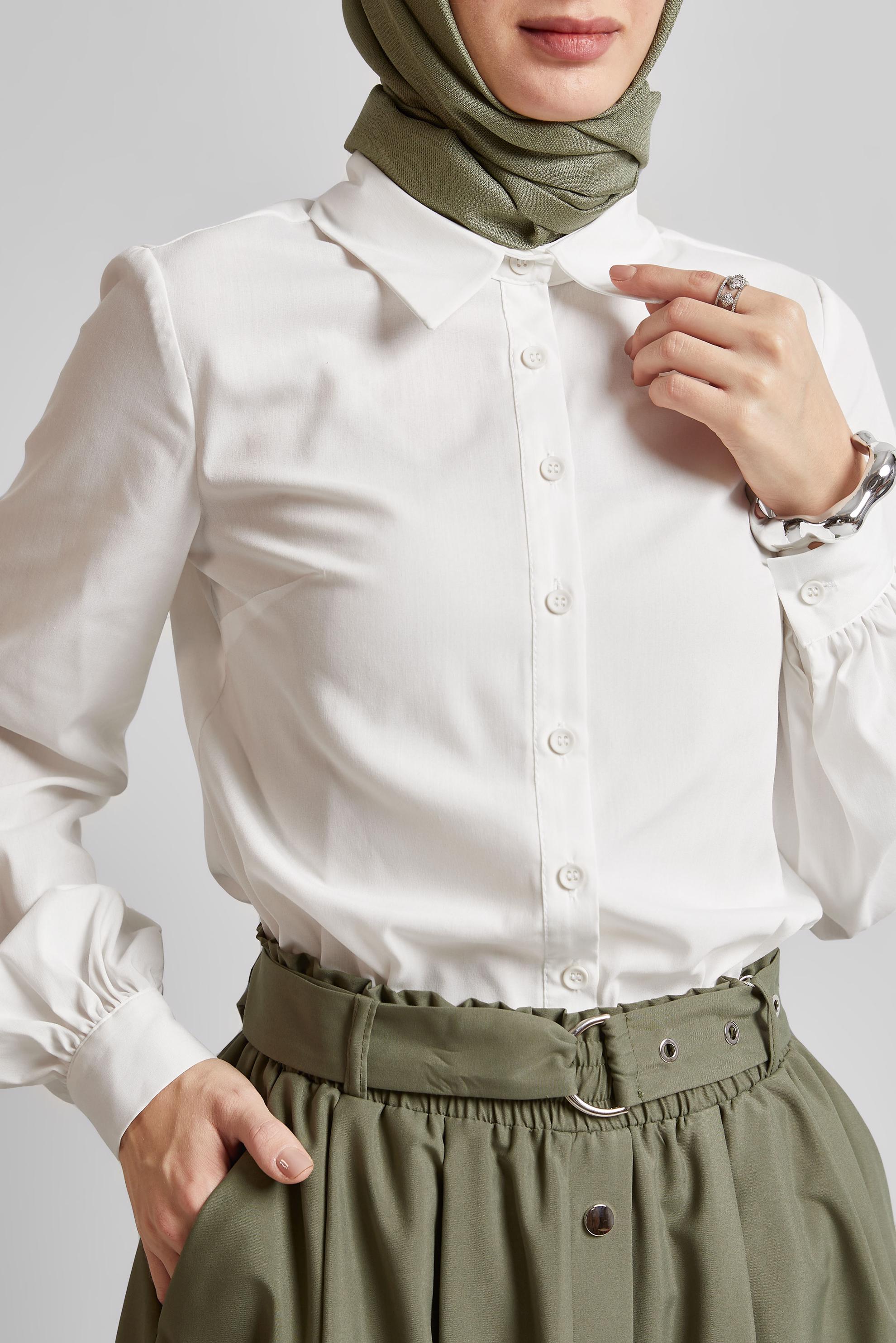 Tesettür giyim BEYAZ GÖMLEK YAKA BLUZ 45604 