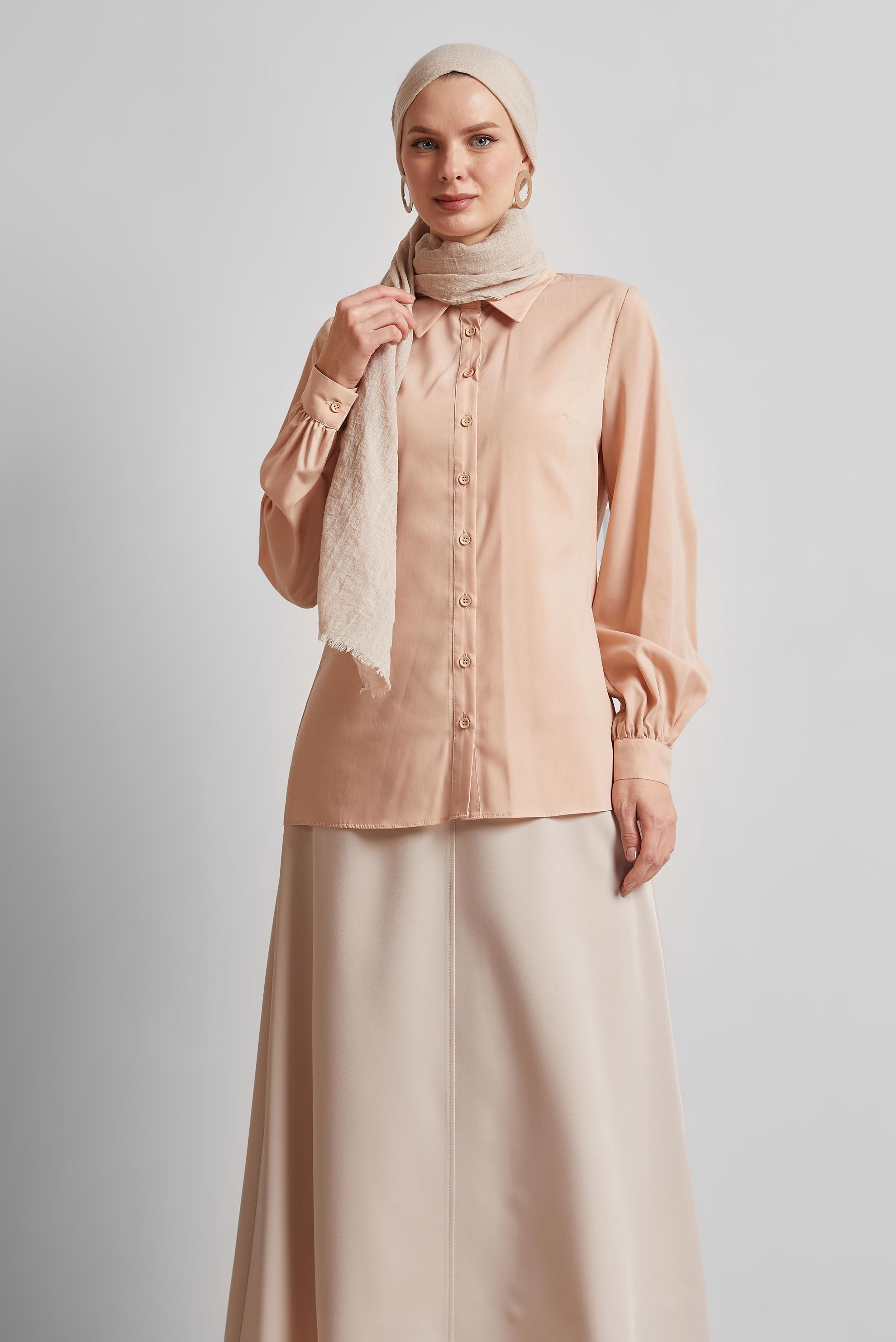 Vêtements hijab BEIGE BLOUSE À COL CHEMISE 45604