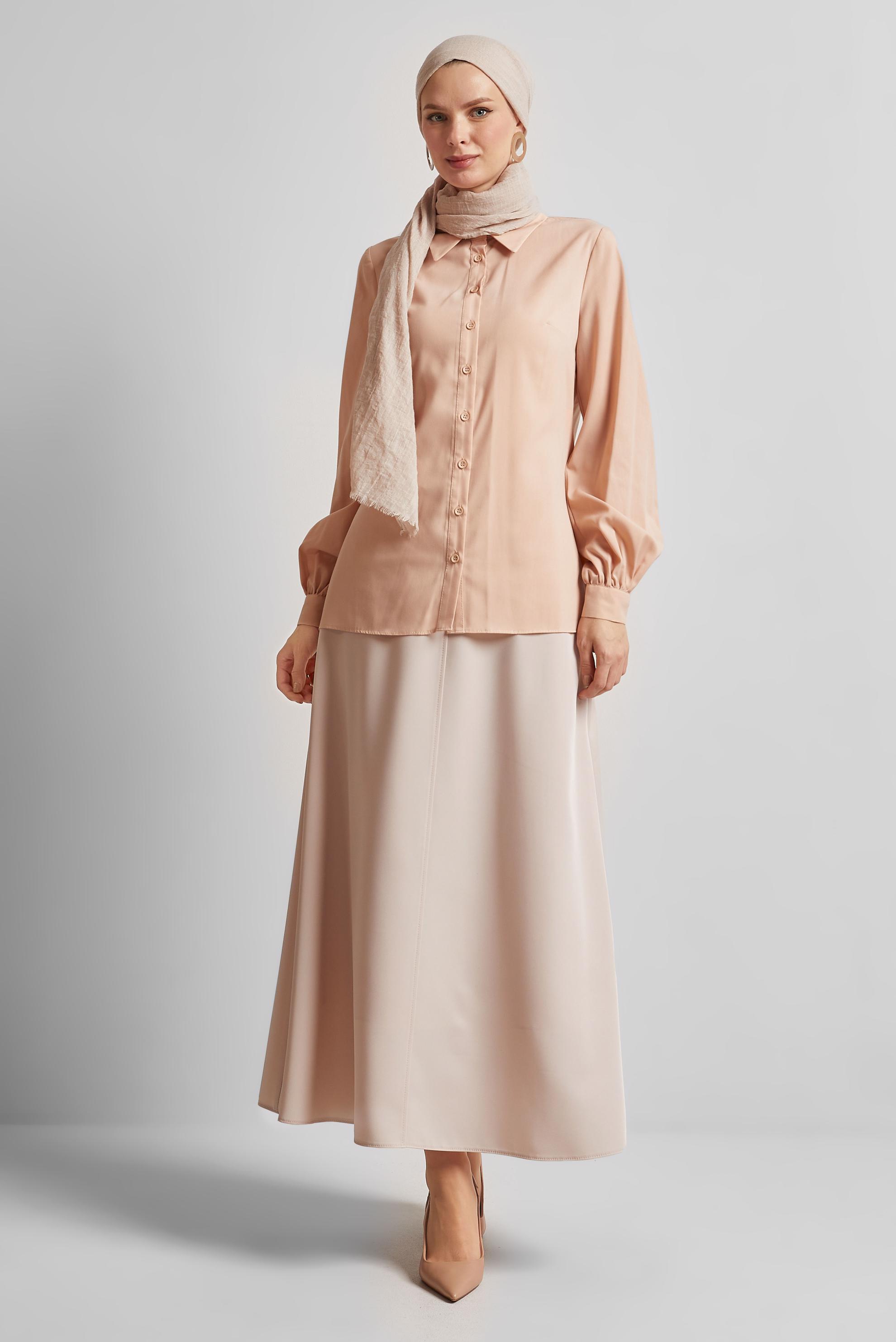 Vêtements hijab BEIGE BLOUSE À COL CHEMISE 45604