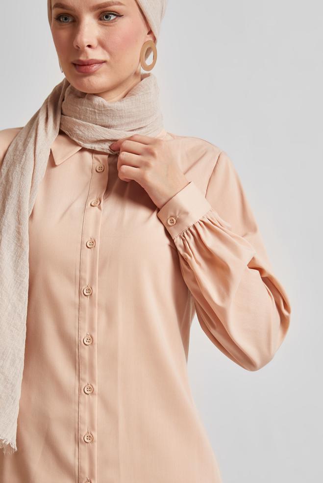 Vêtements hijab BEIGE BLOUSE À COL CHEMISE 45604 - ALVİNA