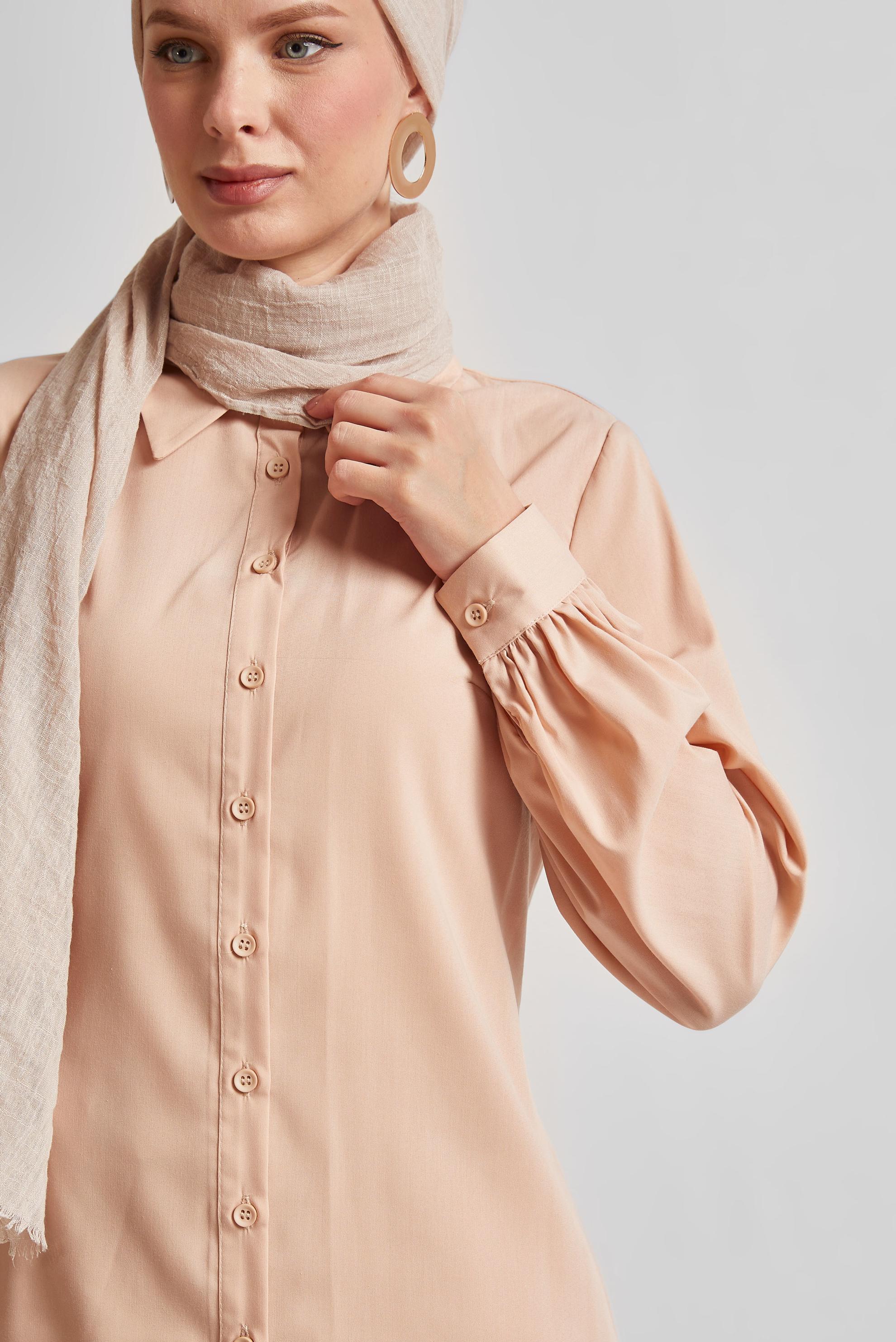 Vêtements hijab BEIGE BLOUSE À COL CHEMISE 45604