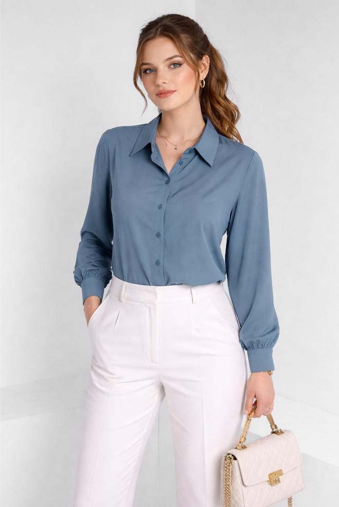 Hijab clothing NAVY BLUE SHIRT COLLAR BLOUSE 45604 - ALVİNA