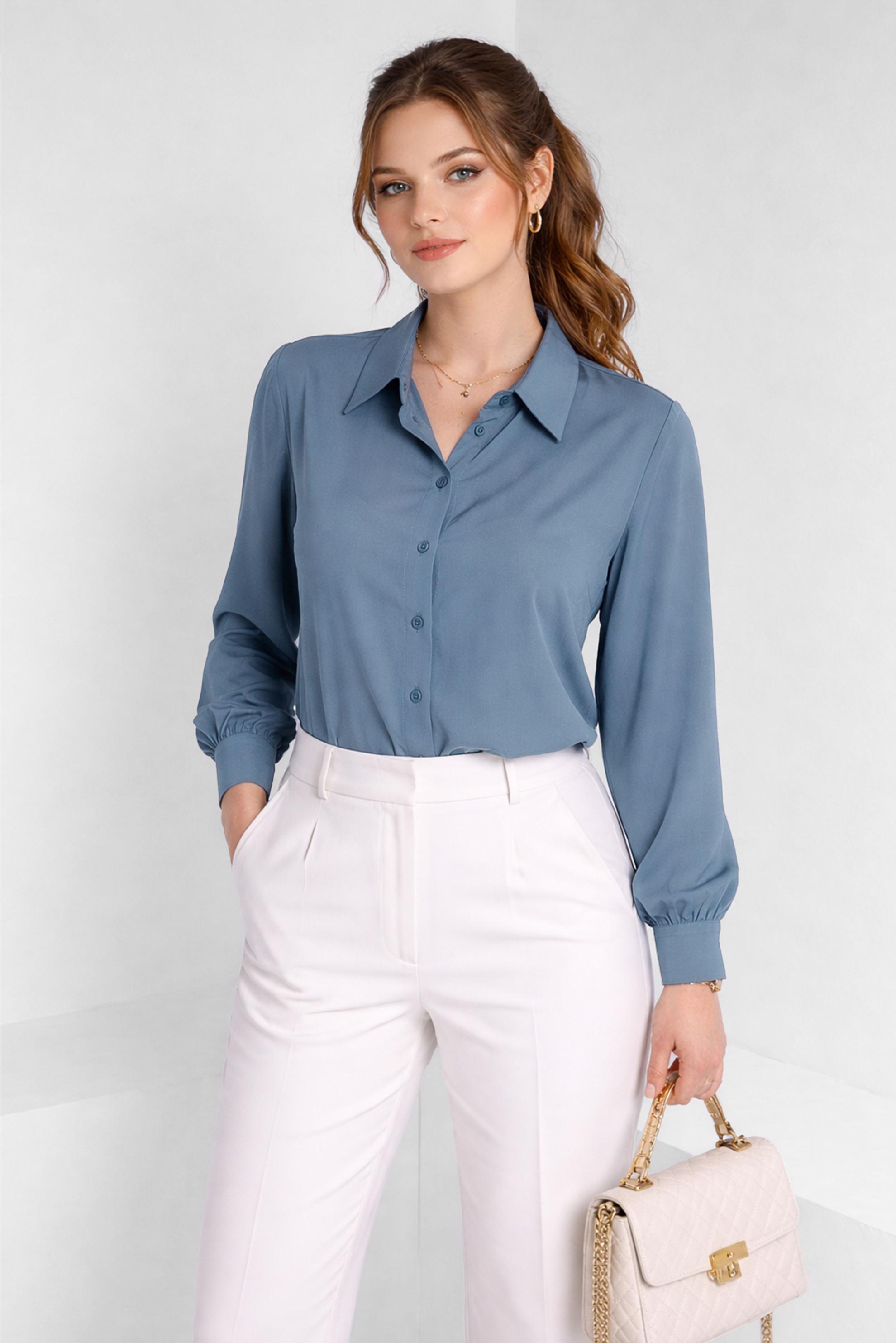 Tesettür giyim LACİVERT GÖMLEK YAKA BLUZ 45604 