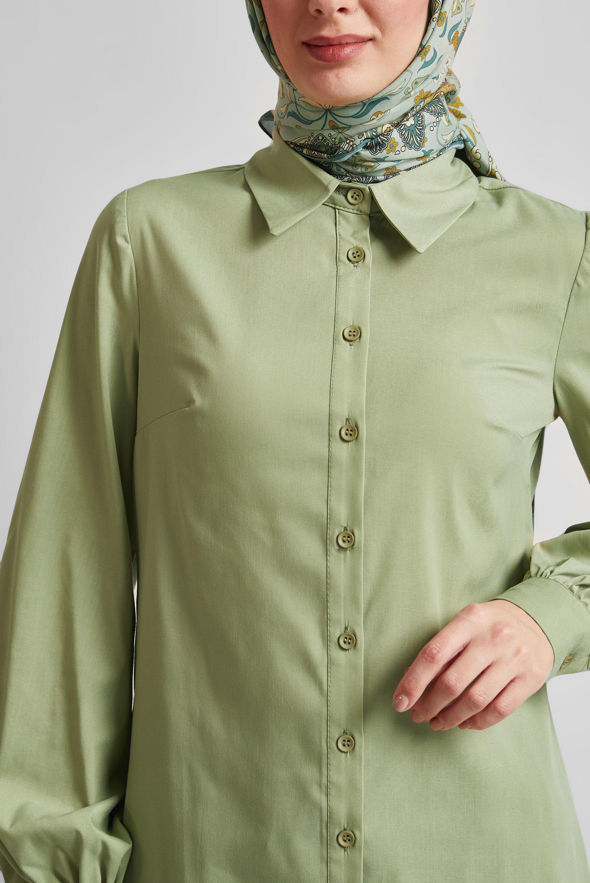 Tesettür giyim YEŞİL GÖMLEK YAKA BLUZ 45604 