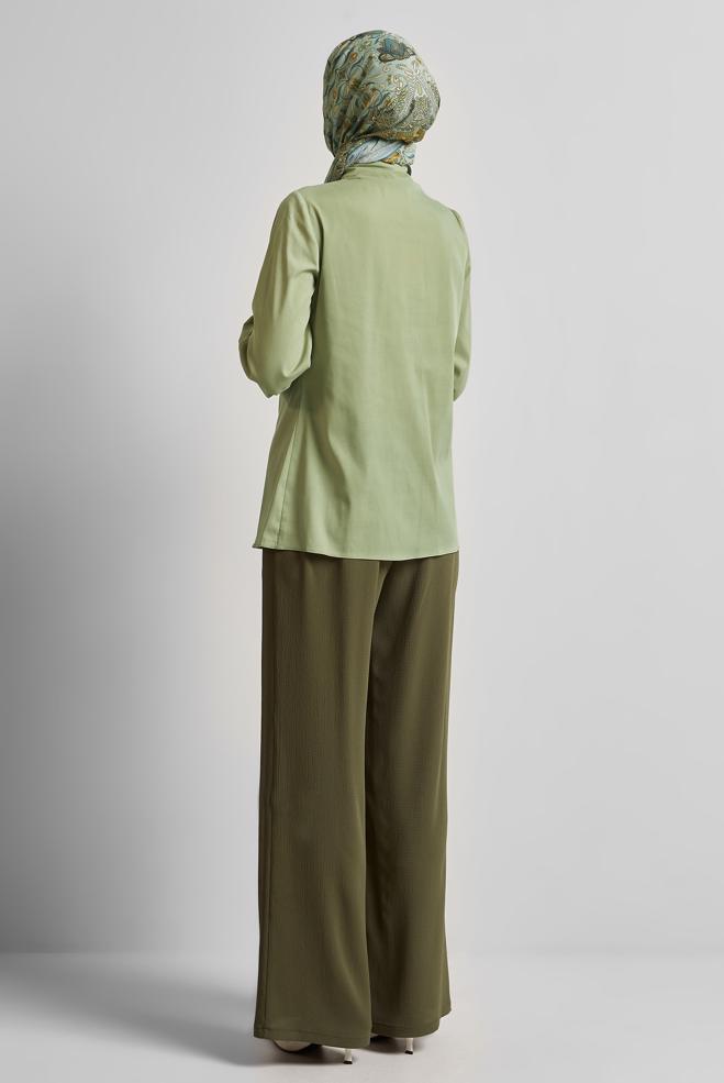 Tesettür giyim YEŞİL GÖMLEK YAKA BLUZ 45604  - ALVİNA