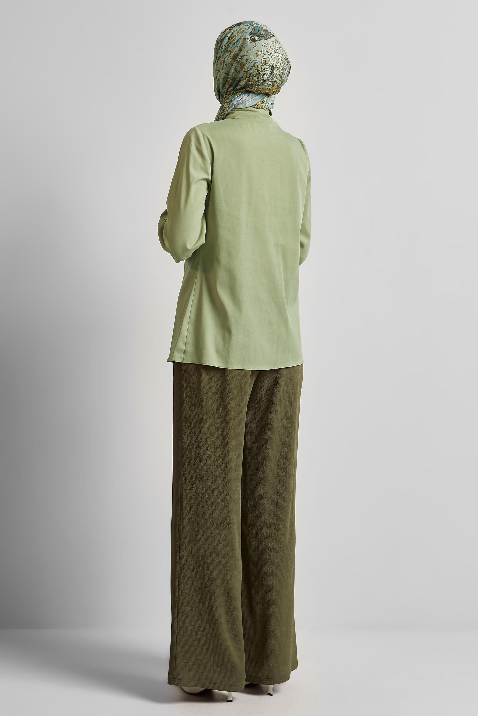 Tesettür giyim YEŞİL GÖMLEK YAKA BLUZ 45604 