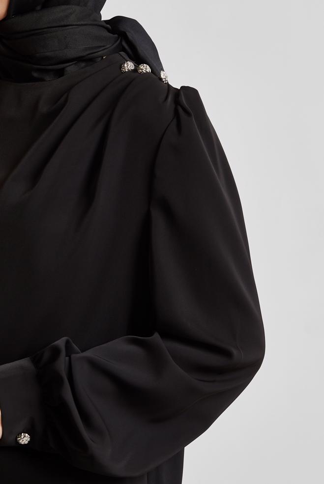 Tesettür giyim SİYAH BİSİKLET YAKA BLUZ 45636 - ALVİNA