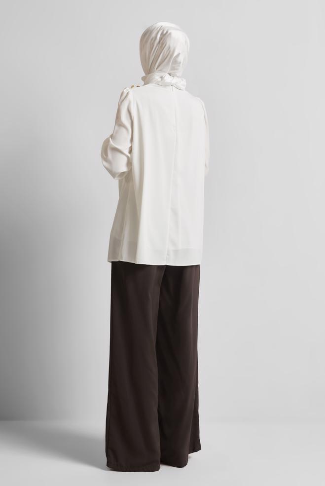 Tesettür giyim BEYAZ BİSİKLET YAKA BLUZ 45636 - ALVİNA