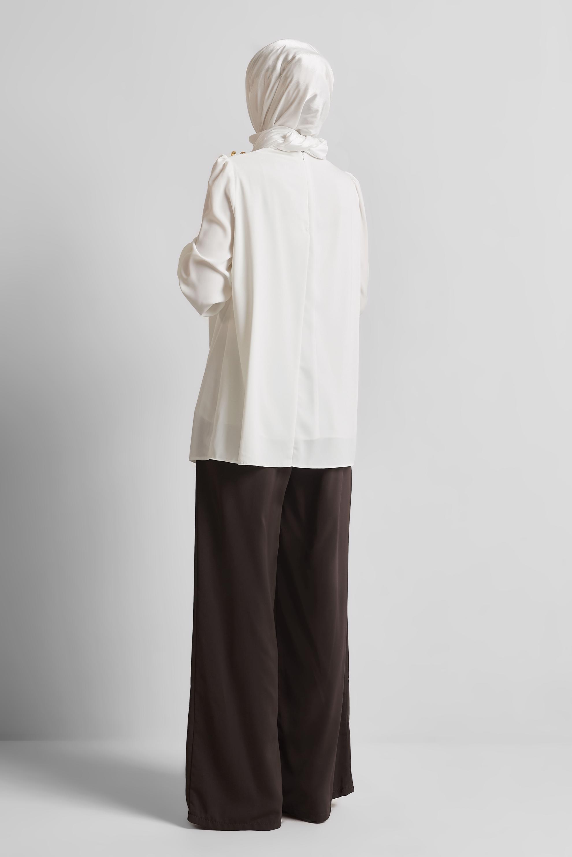 Tesettür giyim BEYAZ BİSİKLET YAKA BLUZ 45636