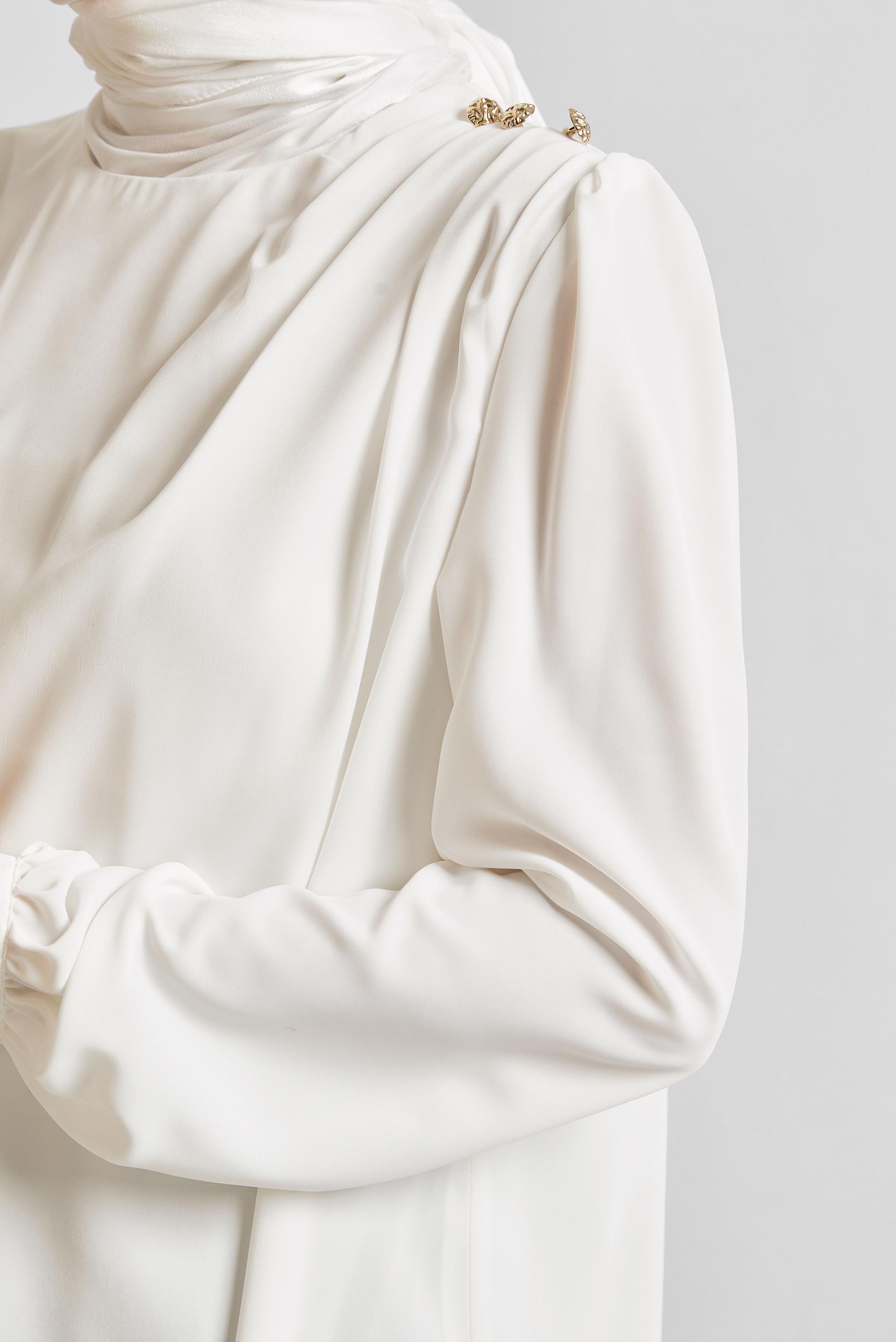 Tesettür giyim BEYAZ BİSİKLET YAKA BLUZ 45636