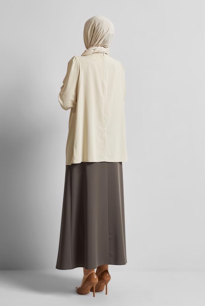 Tesettür giyim BEJ BİSİKLET YAKA BLUZ 45636 - ALVİNA