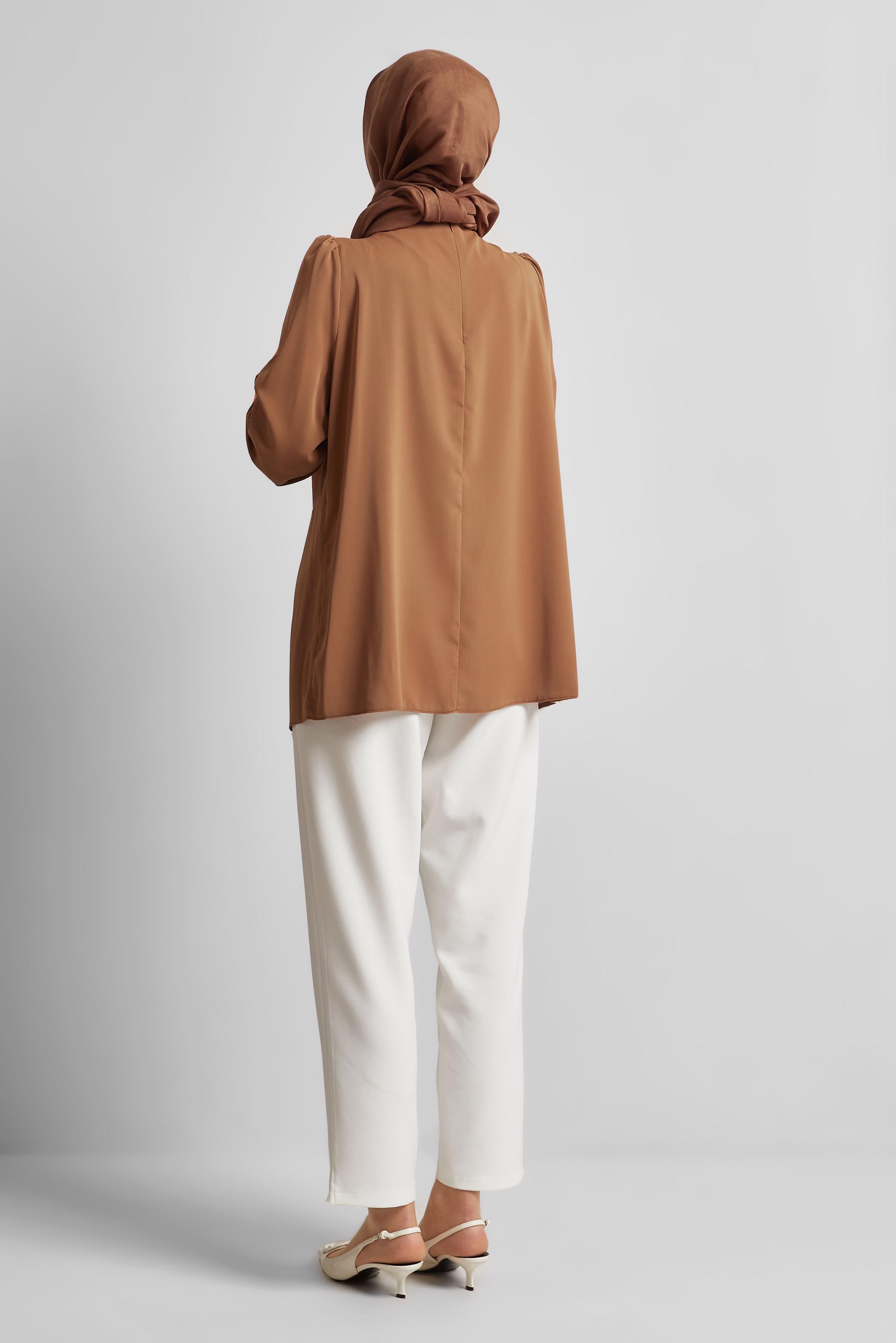 Tesettür giyim KAHVE BİSİKLET YAKA BLUZ 45636