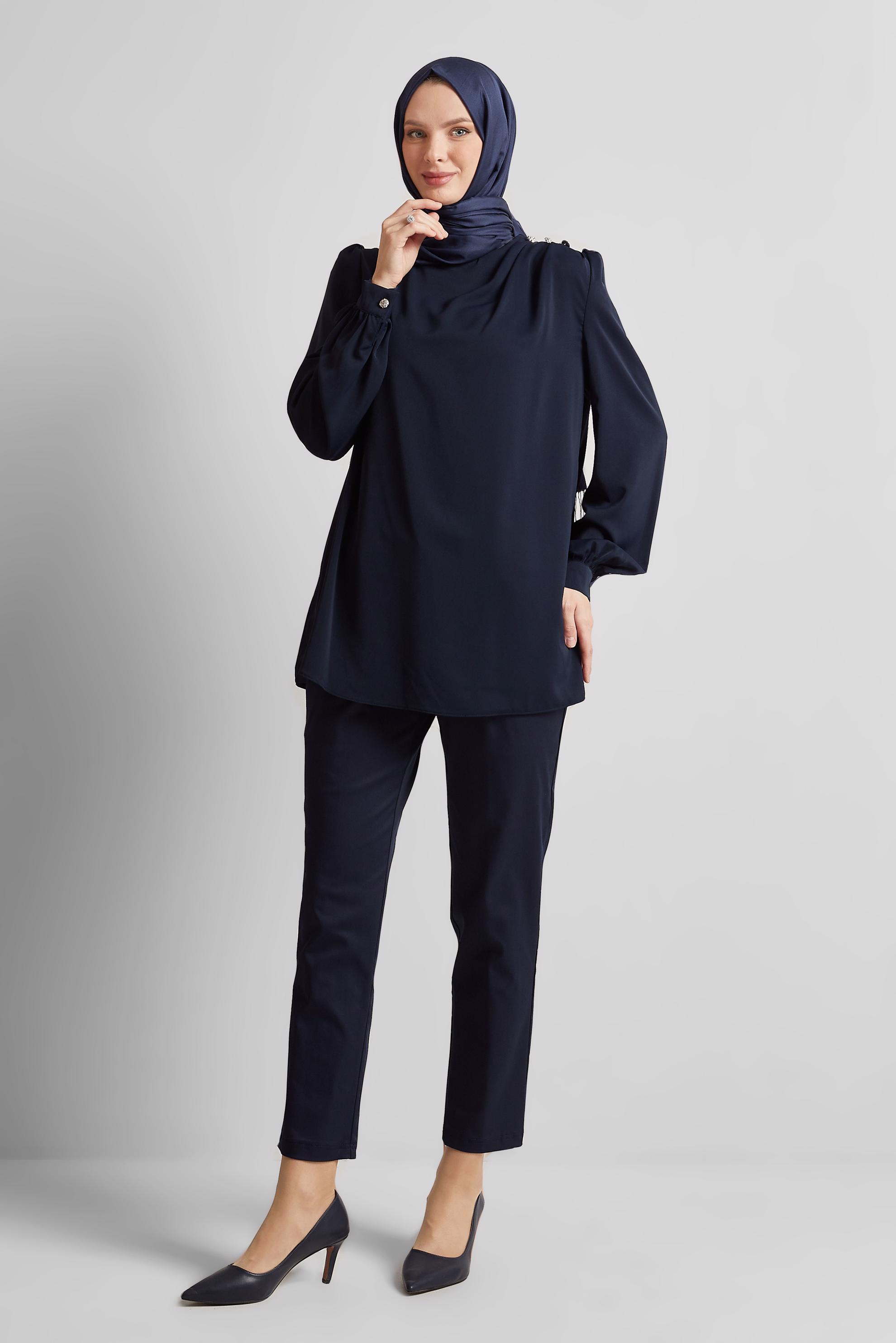 Hijab clothing NAVY BLUE CREW-NECK BLOUSE 45636