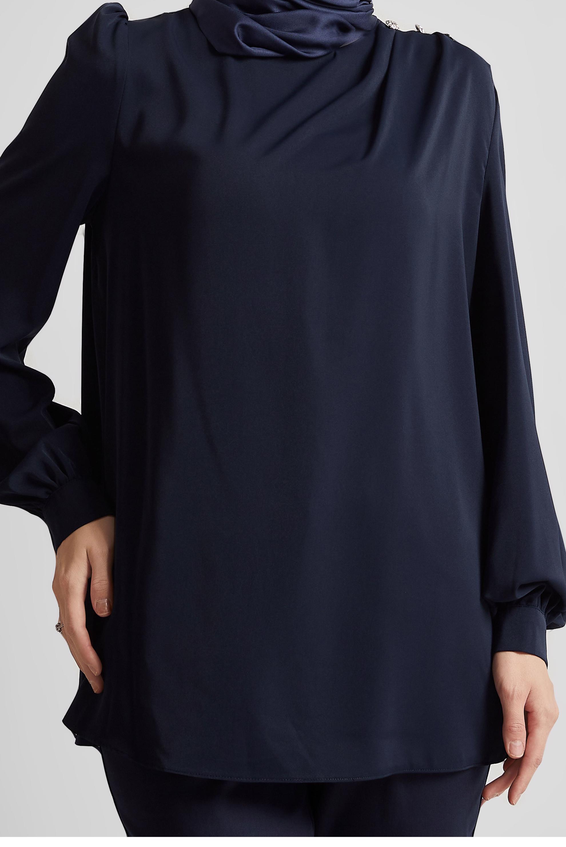 Hijab clothing NAVY BLUE CREW-NECK BLOUSE 45636