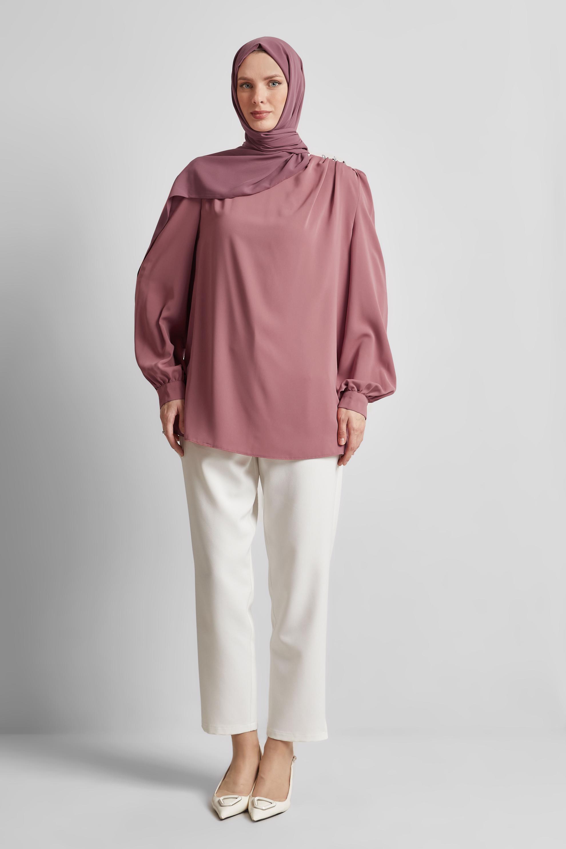 Tesettür giyim PEMBE BİSİKLET YAKA BLUZ 45636