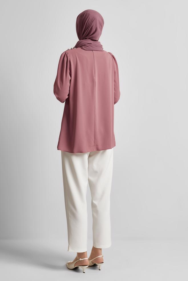 Tesettür giyim PEMBE BİSİKLET YAKA BLUZ 45636 - ALVİNA