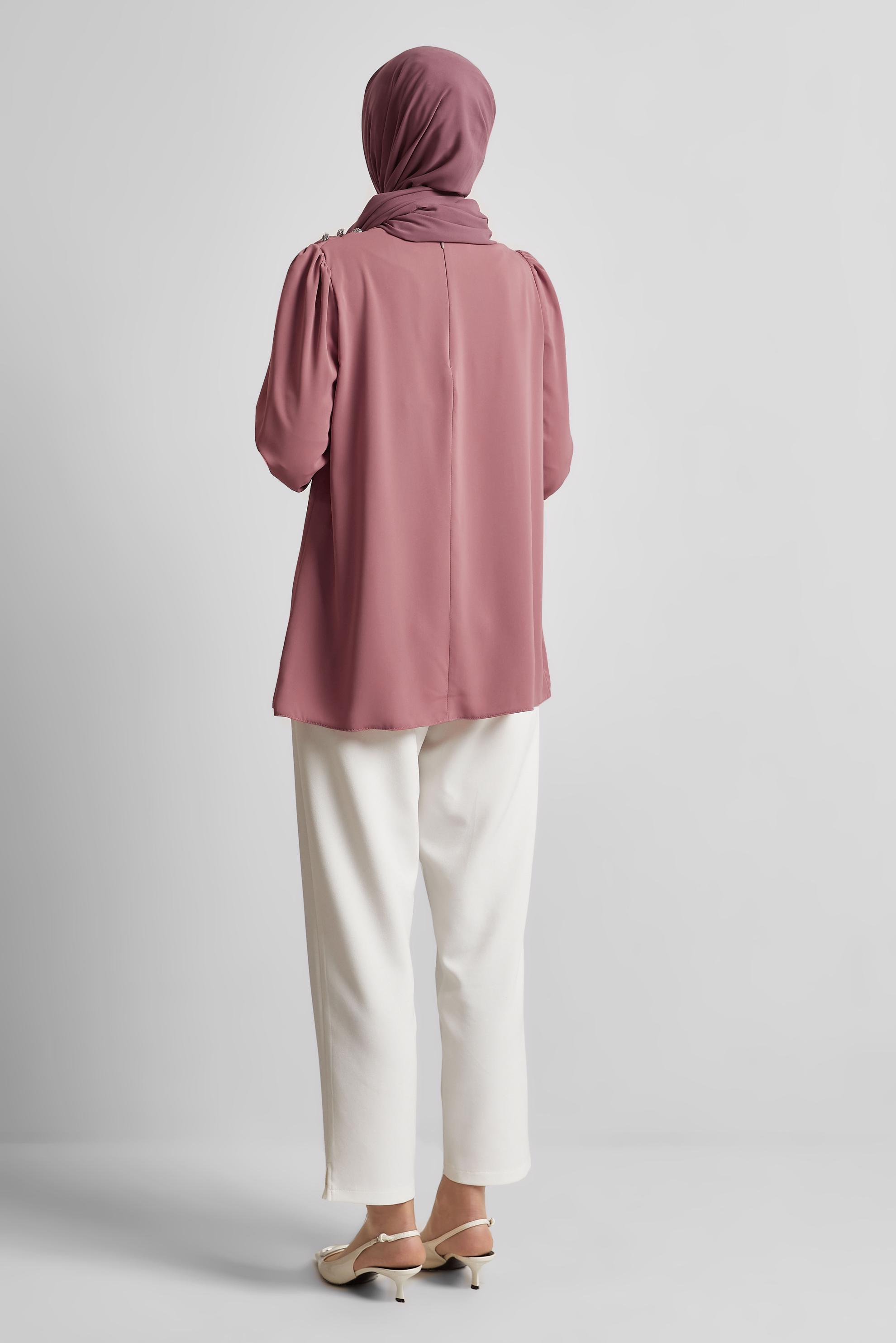 Tesettür giyim PEMBE BİSİKLET YAKA BLUZ 45636