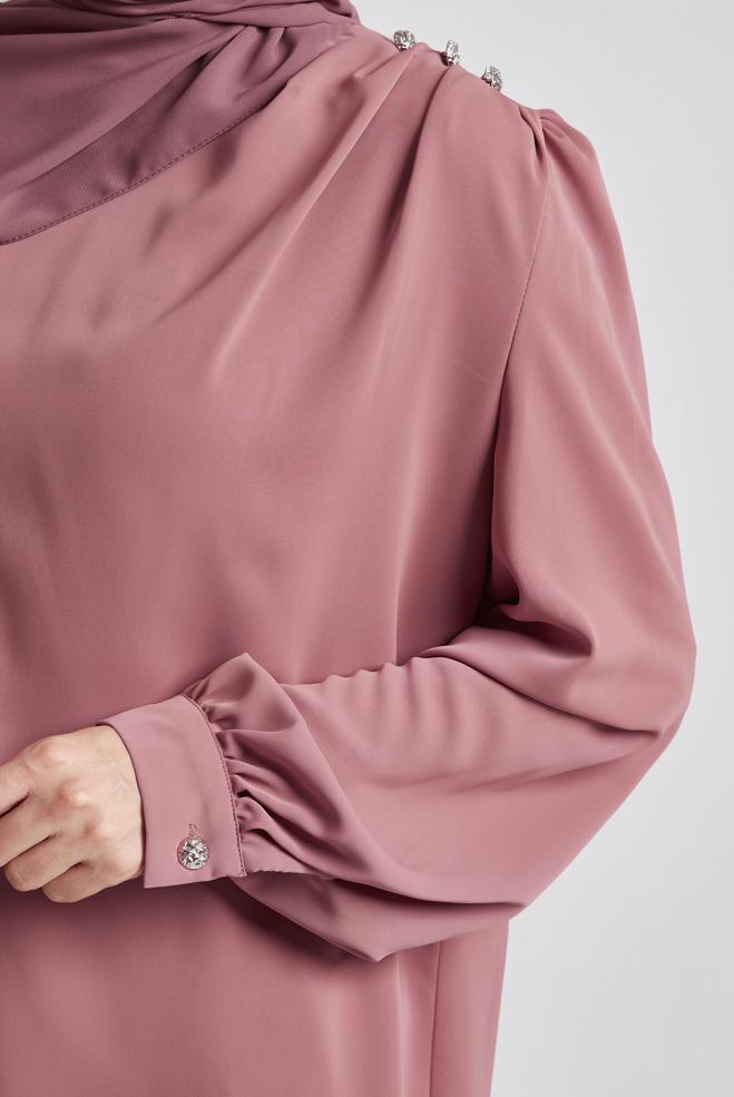 Tesettür giyim PEMBE BİSİKLET YAKA BLUZ 45636 - ALVİNA