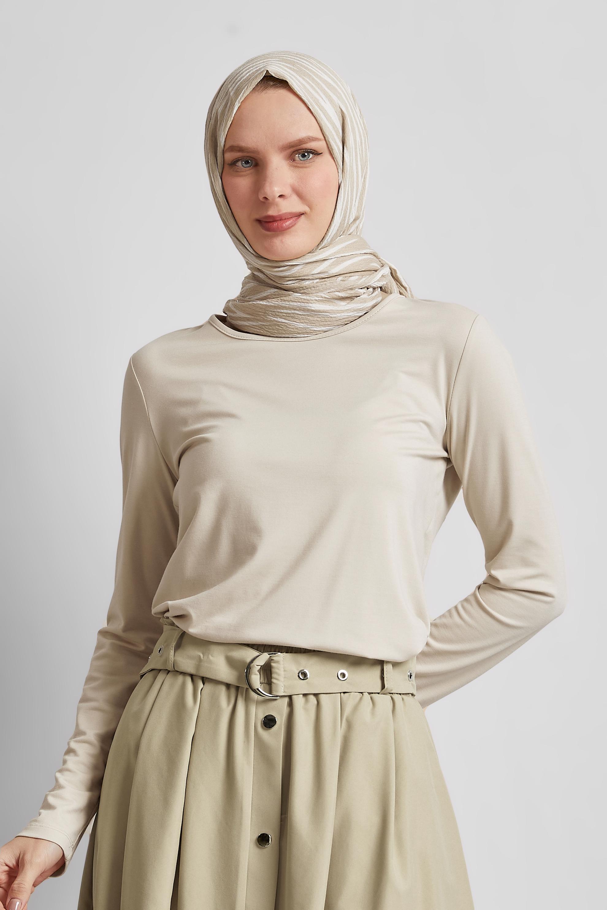 Tesettür giyim EKRU BİSİKLET YAKA BODY 45640