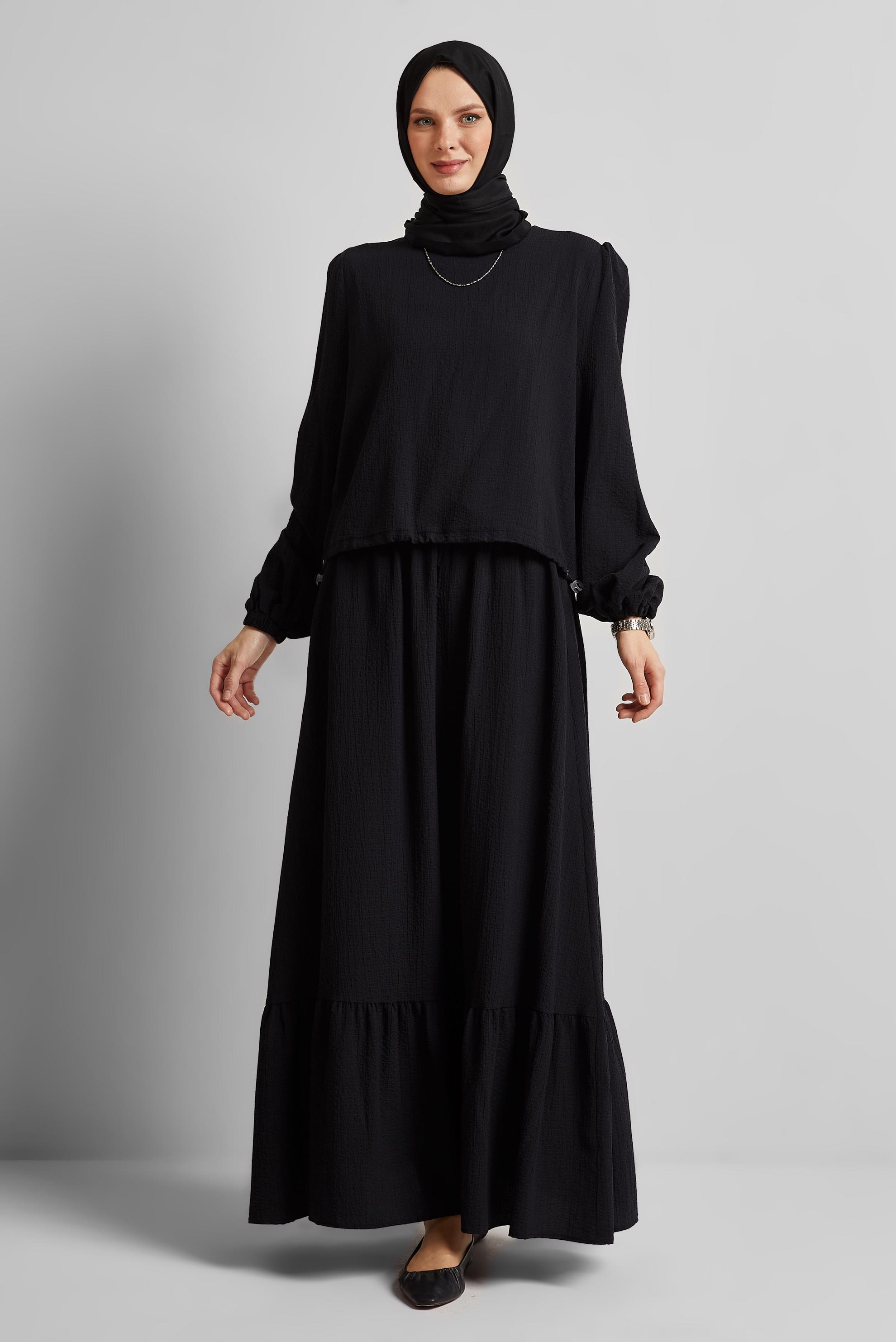 Hijab clothing BLACK SMOCKING WAIST BLOUSE 45656