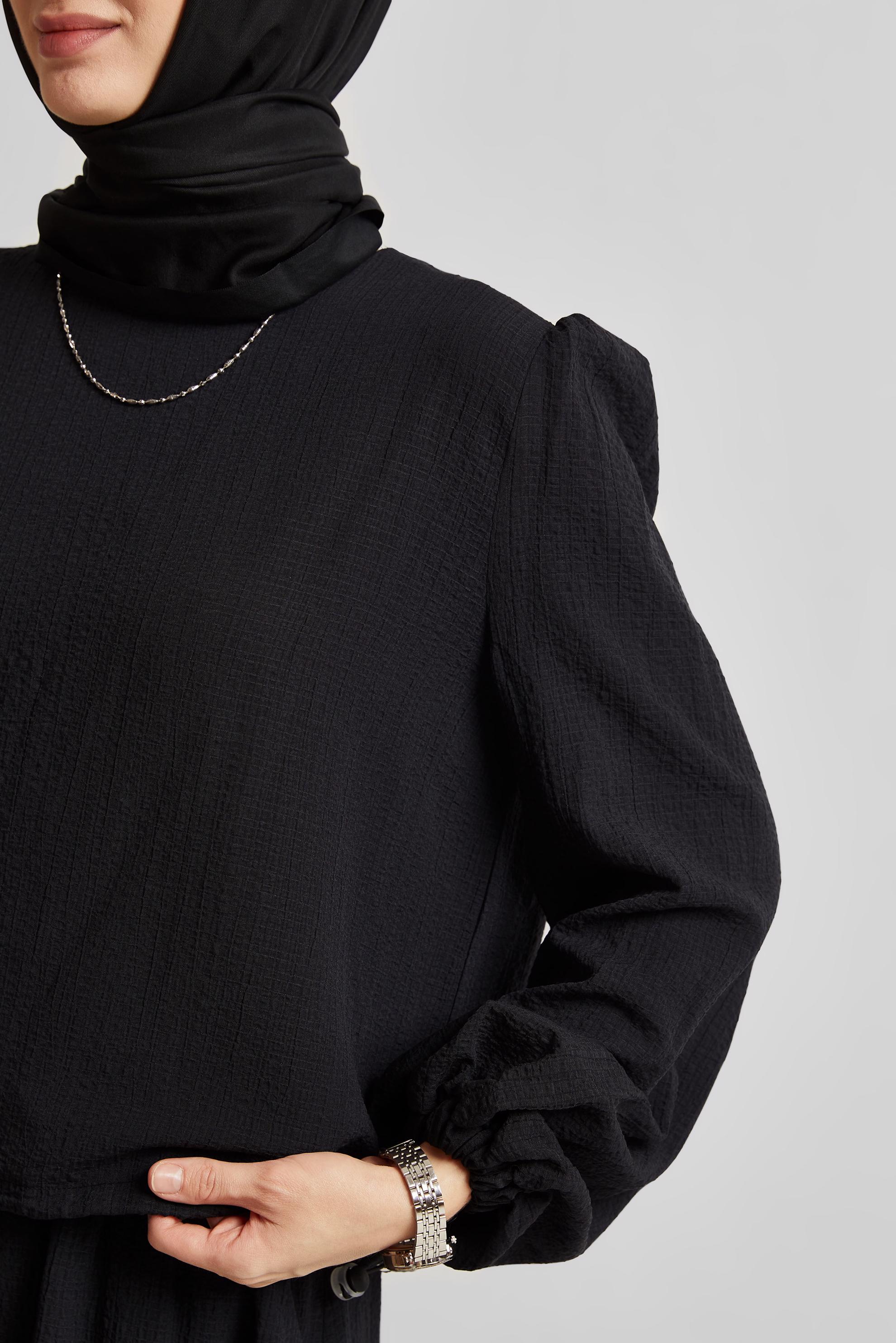 Hijab clothing BLACK SMOCKING WAIST BLOUSE 45656