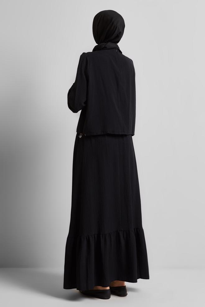 Tesettür giyim SİYAH BELİ BÜZGÜLÜ BLUZ 45656 - ALVİNA