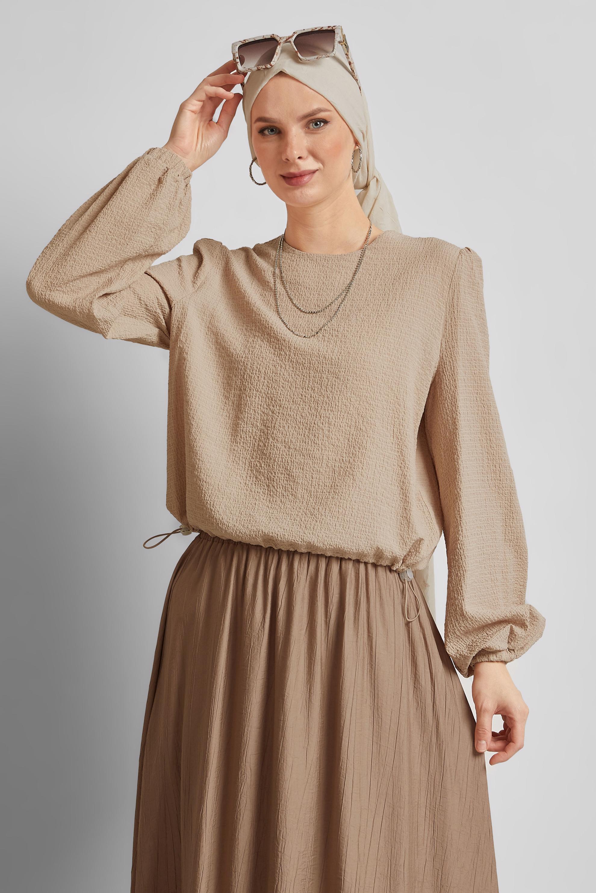 Vêtements hijab BEIGE BLOUSE TAILLE SMOCKÉE 45656