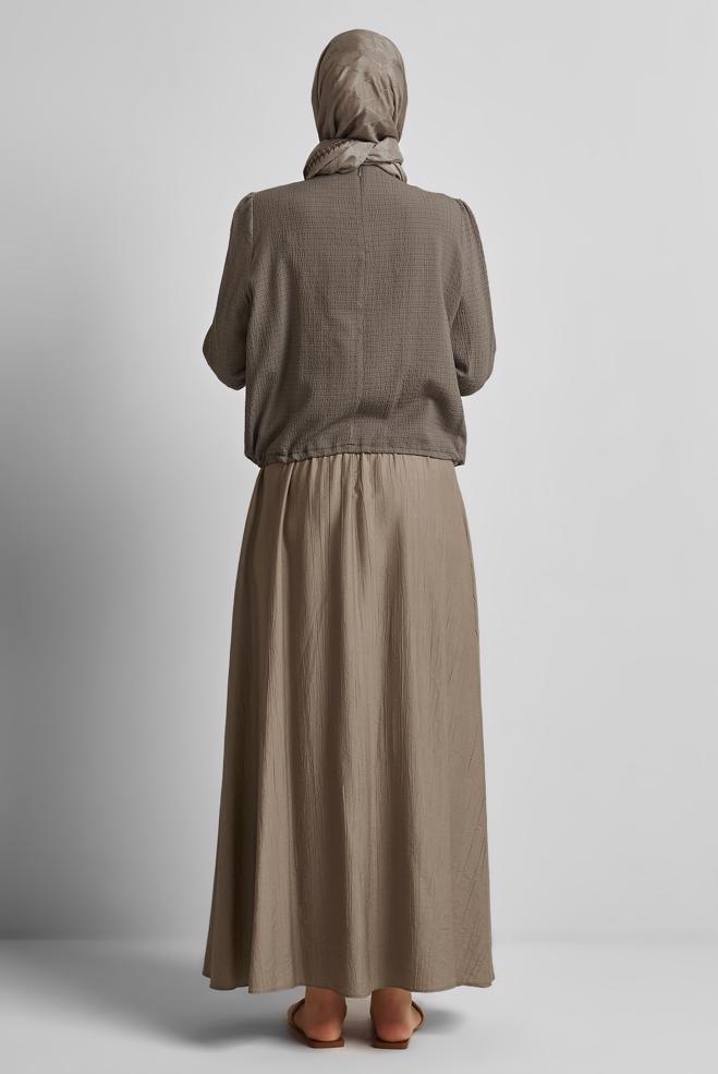 Tesettür giyim KAHVE BELİ BÜZGÜLÜ BLUZ 45656 - ALVİNA