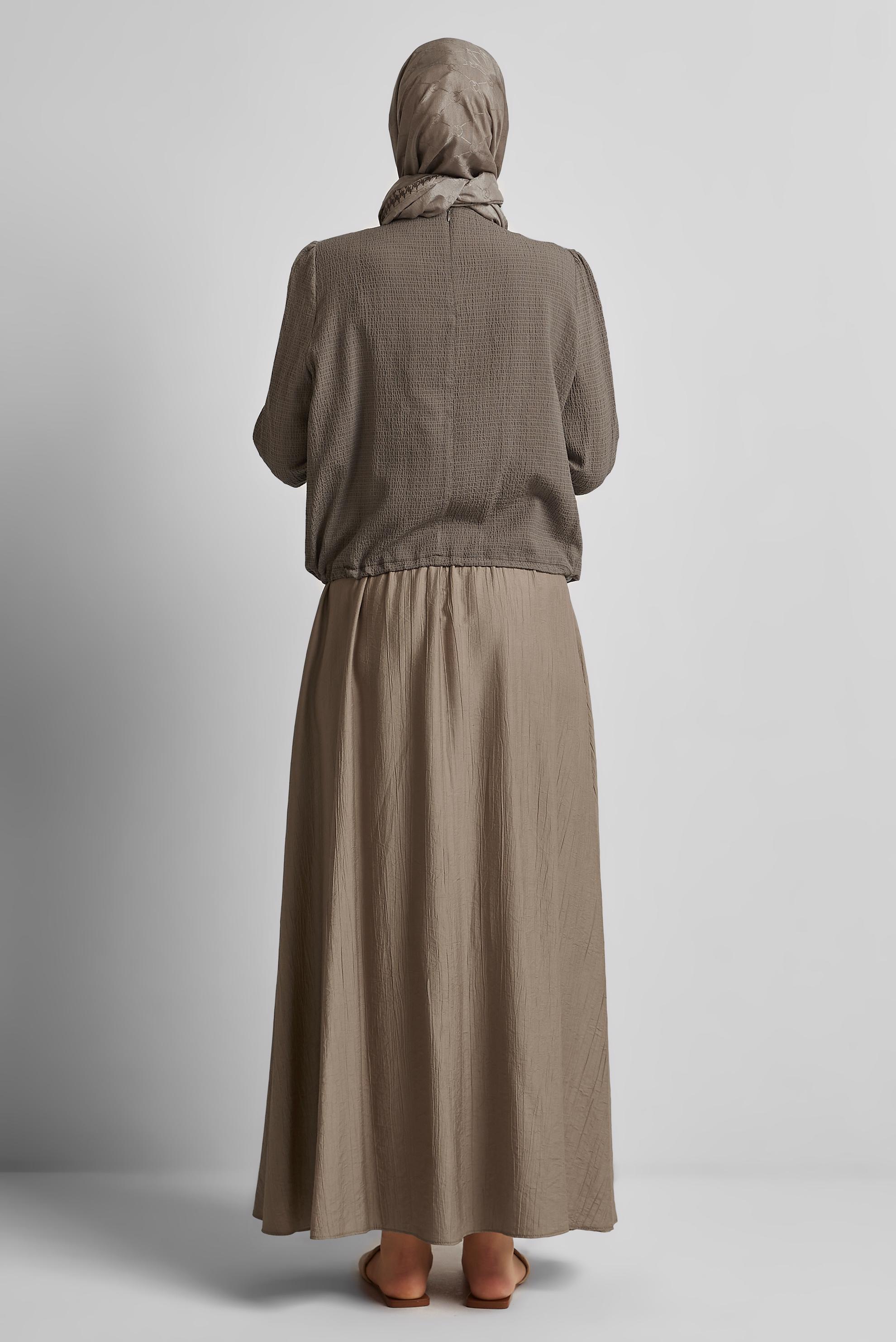 Tesettür giyim KAHVE BELİ BÜZGÜLÜ BLUZ 45656