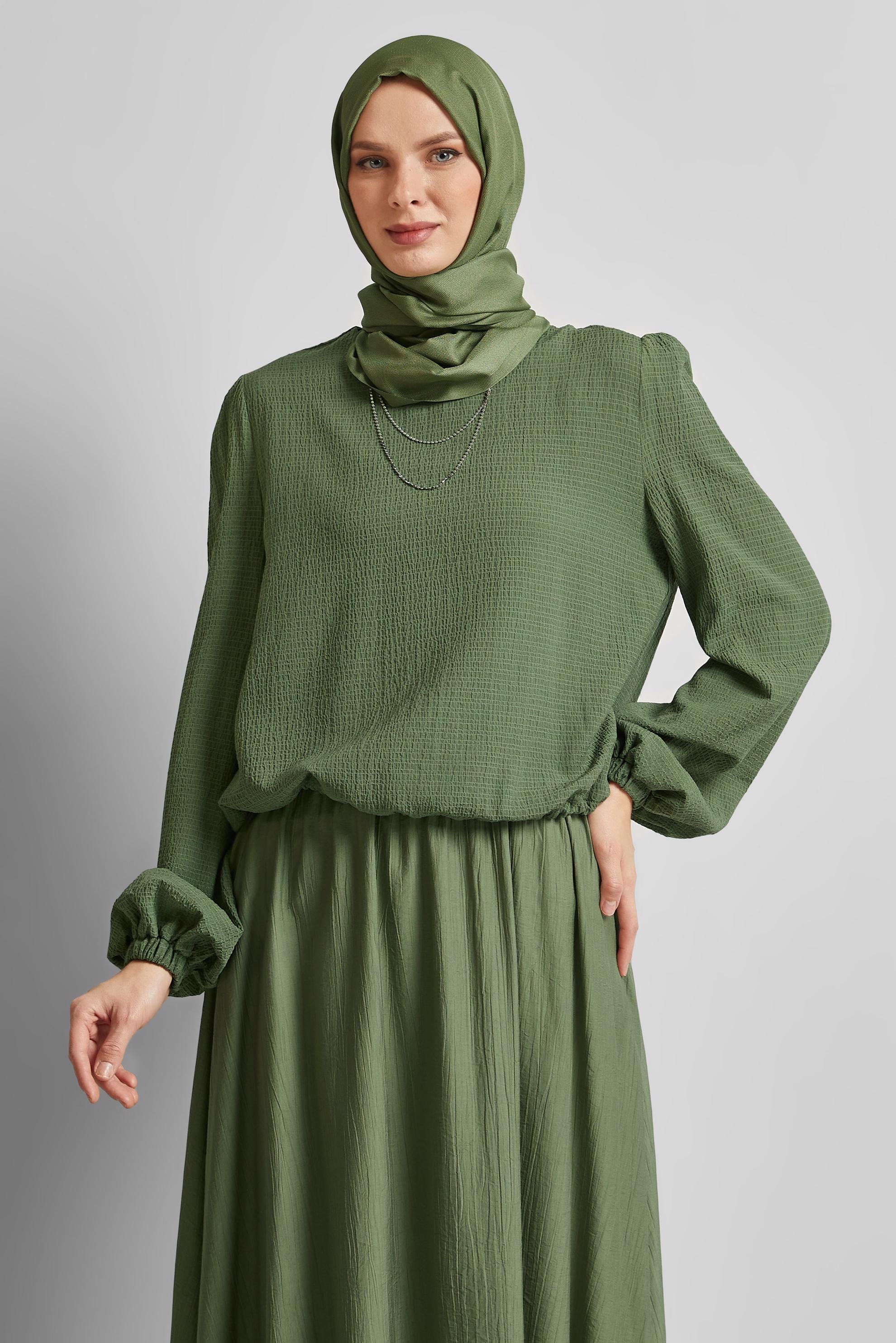 Hijab clothing KHAKI SMOCKING WAIST BLOUSE 45656
