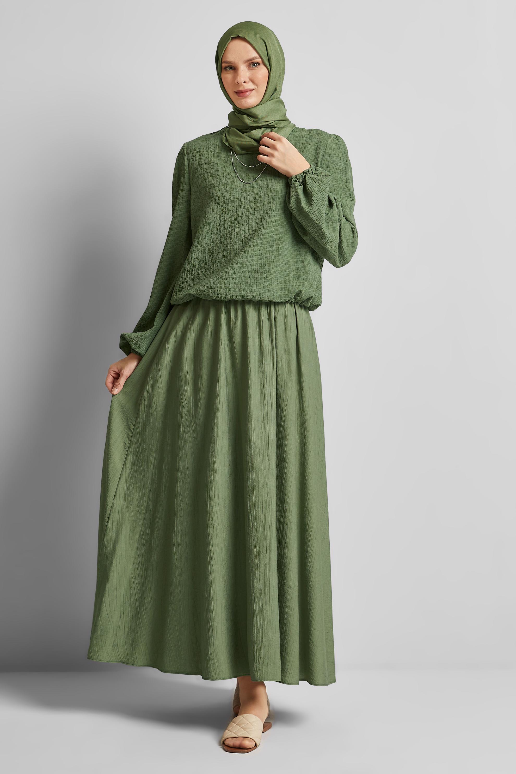 Hijab clothing KHAKI SMOCKING WAIST BLOUSE 45656