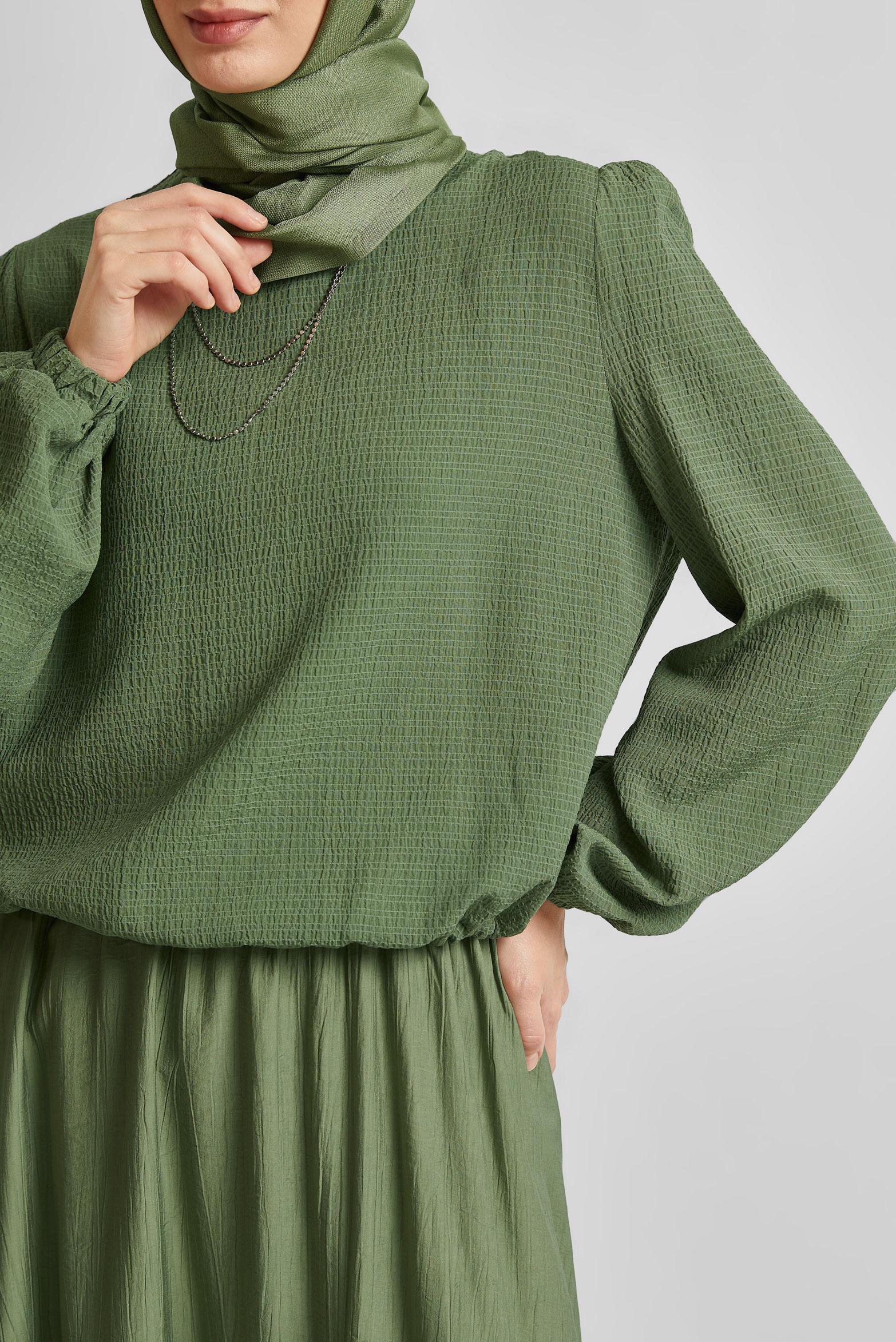 Hijab clothing KHAKI SMOCKING WAIST BLOUSE 45656