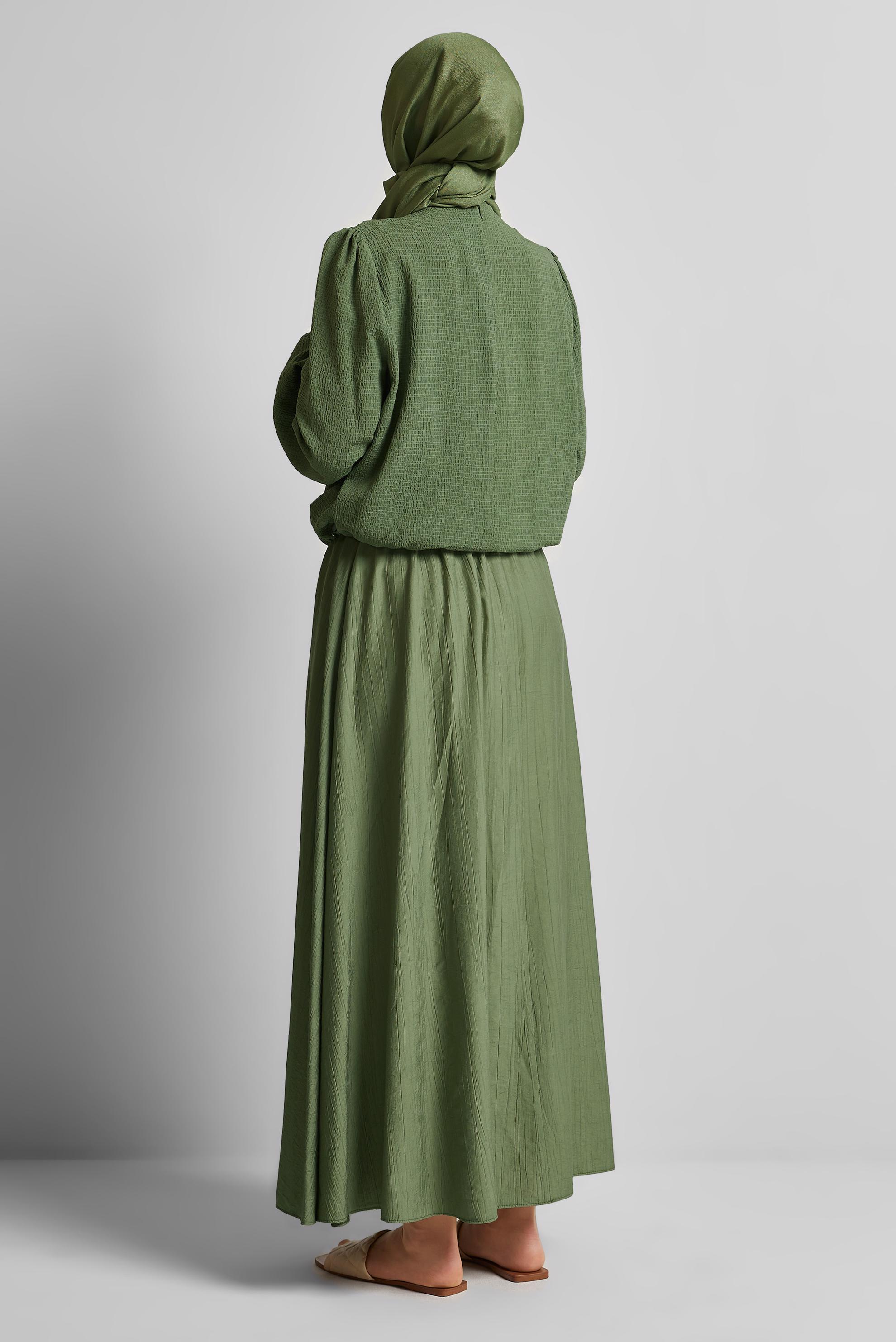 Hijab clothing KHAKI SMOCKING WAIST BLOUSE 45656