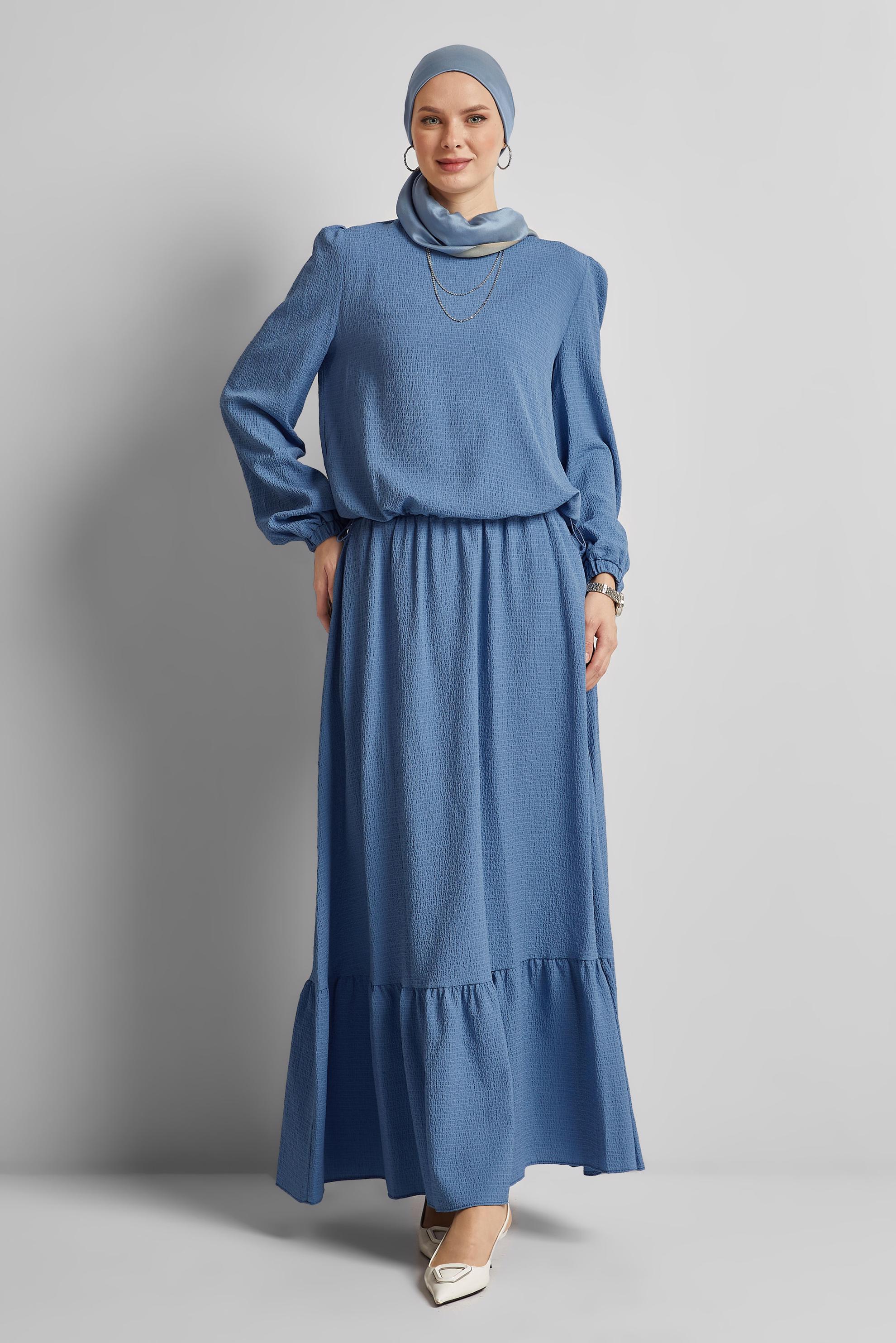 Vêtements hijab BLEU MARINE BLOUSE TAILLE SMOCKÉE 45656