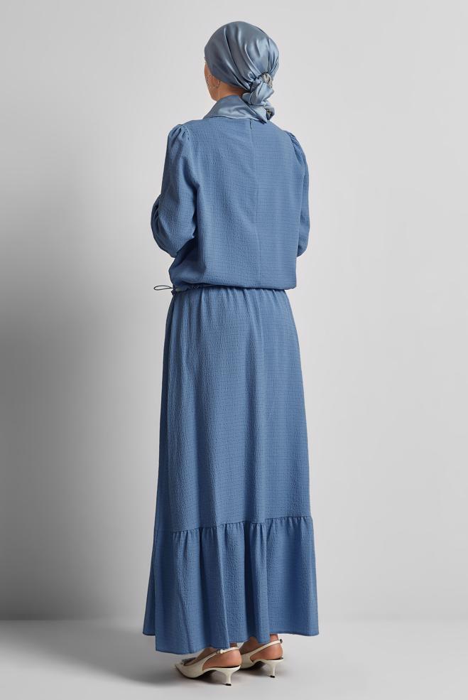 Tesettür giyim LACİVERT BELİ BÜZGÜLÜ BLUZ 45656 - ALVİNA