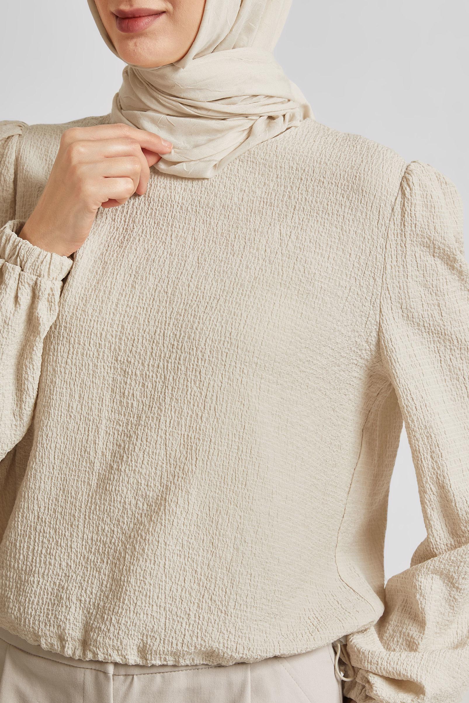 Tesettür giyim BEJ BELİ BÜZGÜLÜ BLUZ 45656