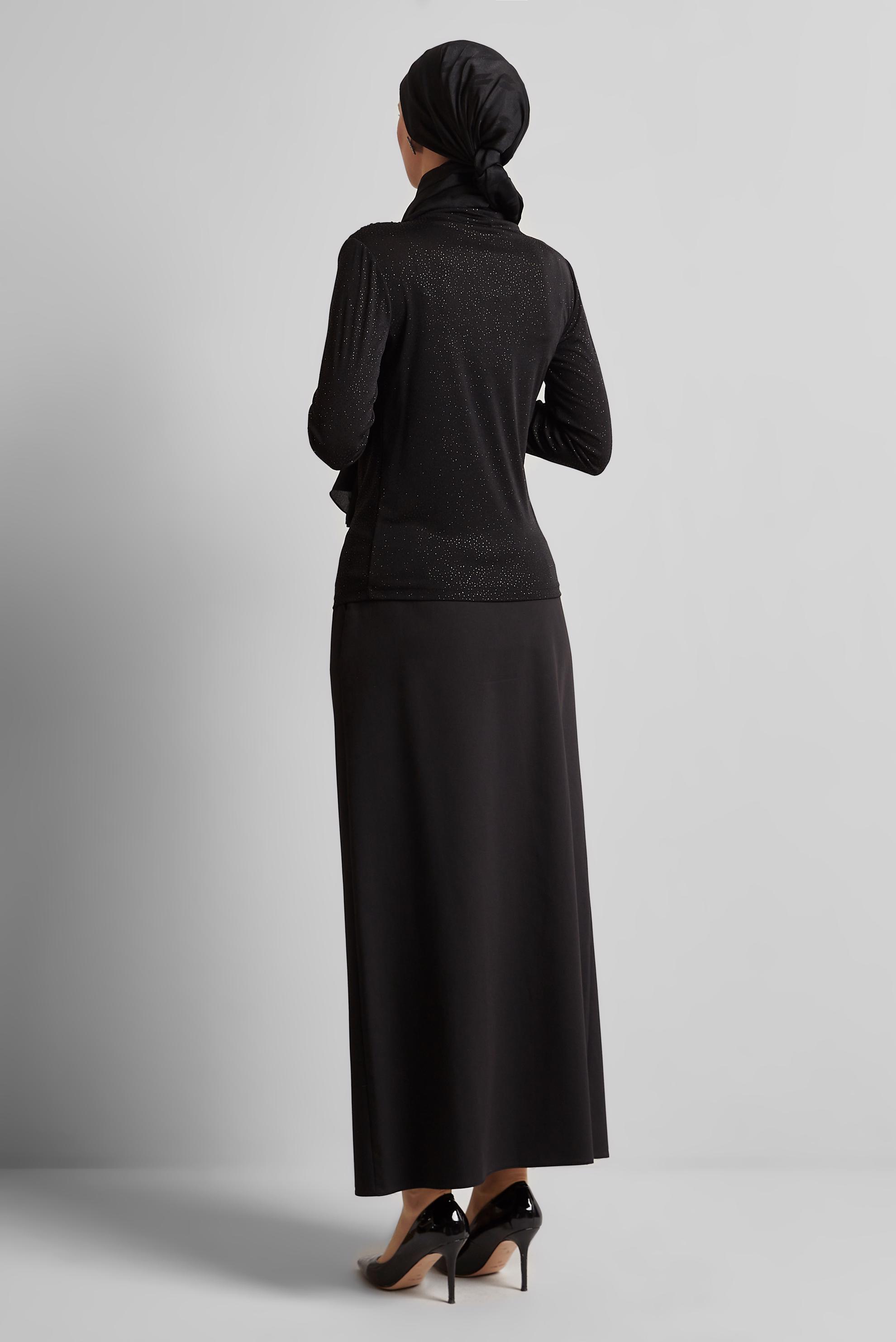 Tesettür giyim SİYAH DRAPE DETAYLI BLUZ 45680