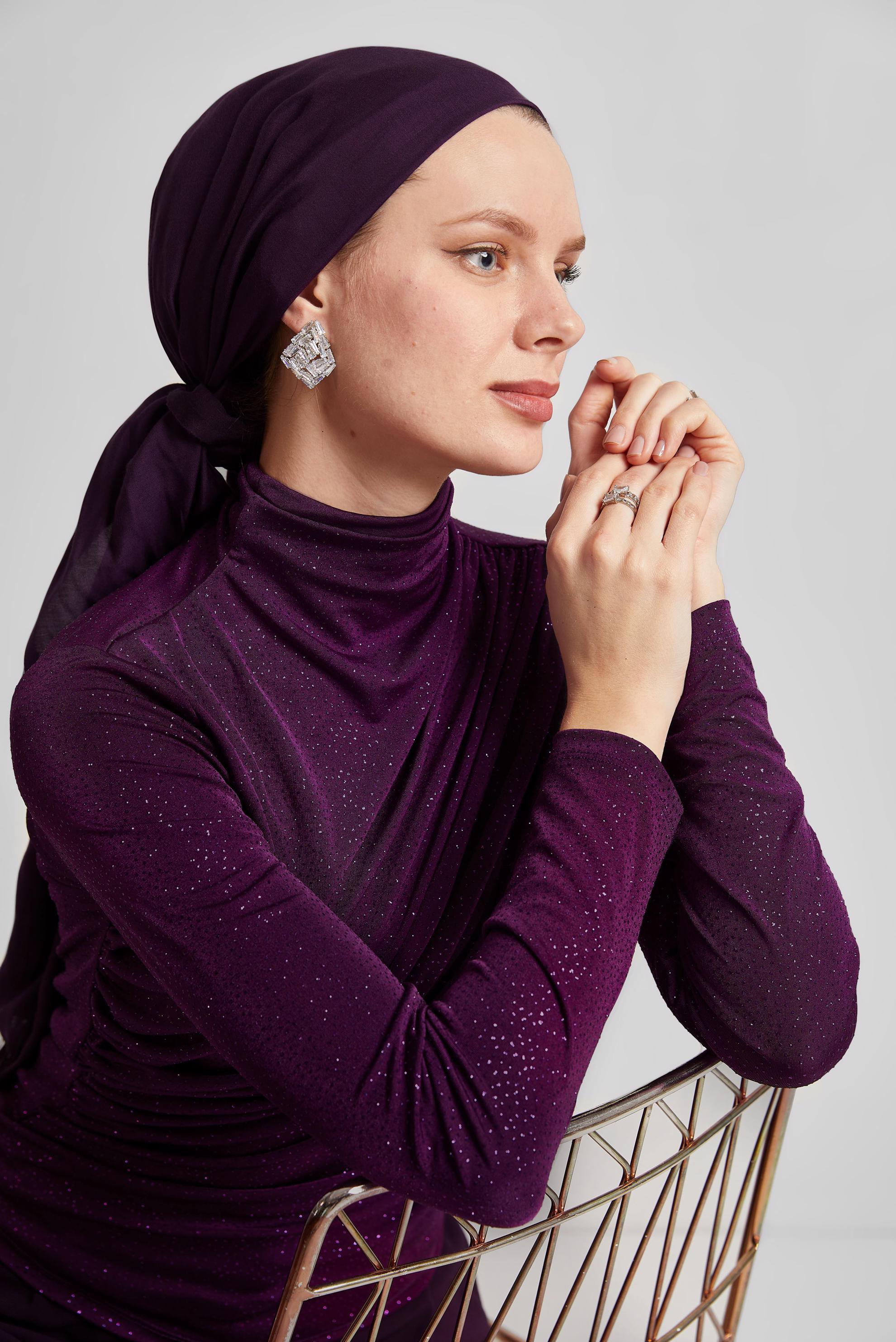 Tesettür giyim MOR DRAPE DETAYLI BLUZ 45680