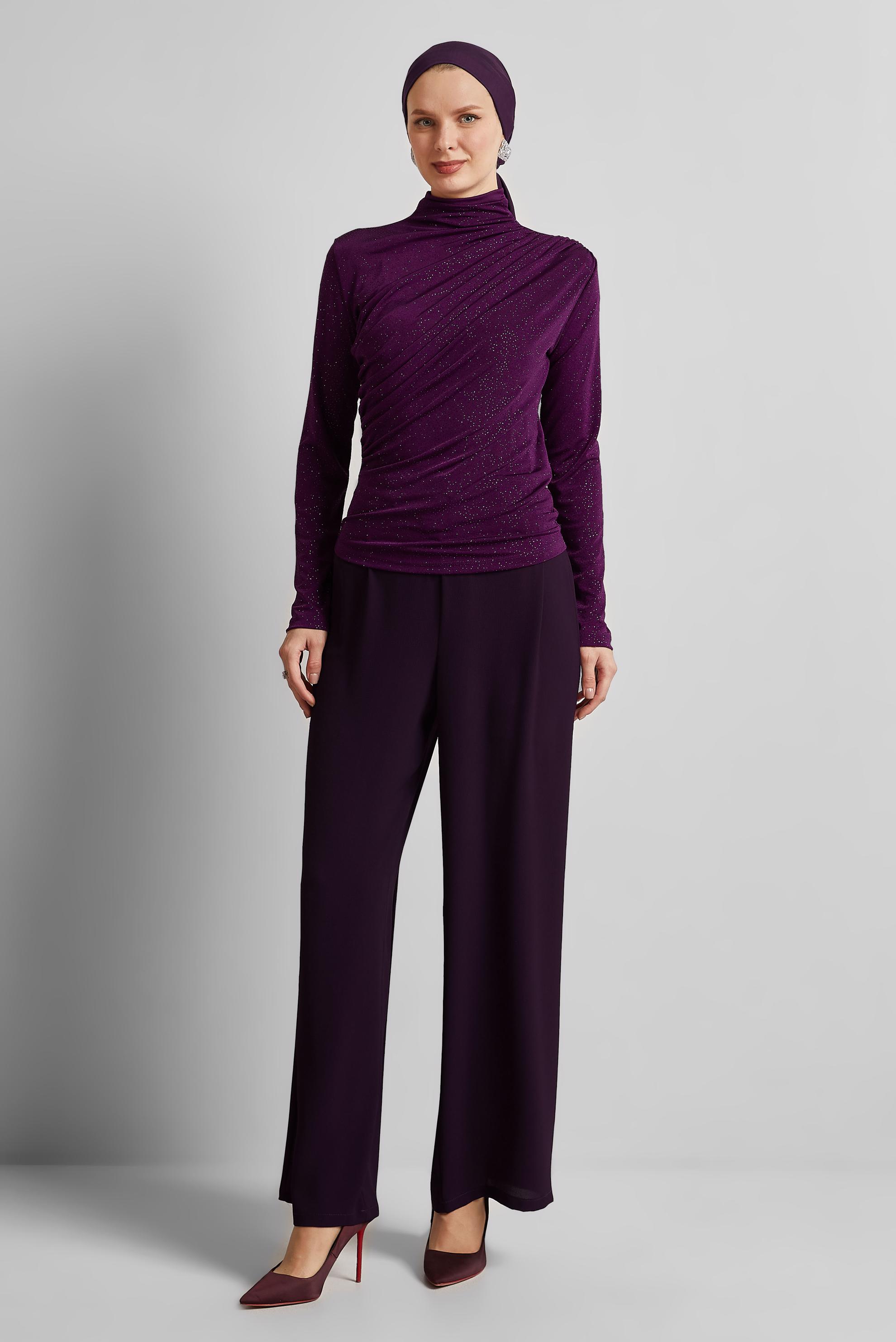 Tesettür giyim MOR DRAPE DETAYLI BLUZ 45680